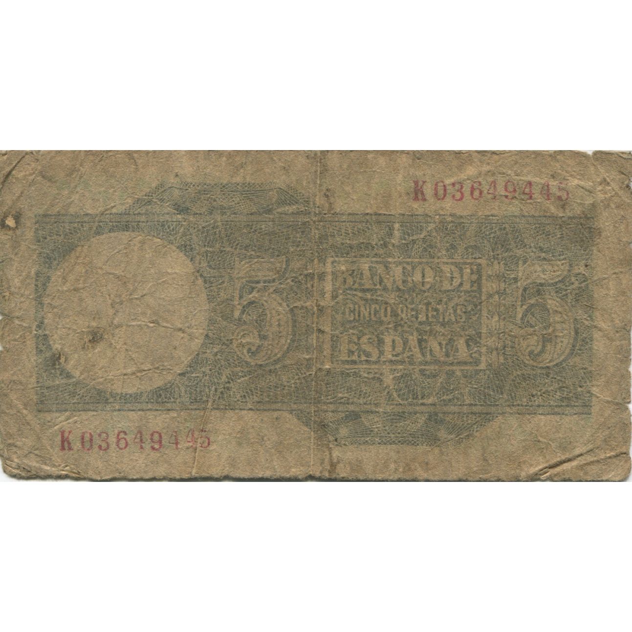 Nota, Espanha, 5 Pesetas, 1948, 1948-03-05, KM:136a, AG(1-3)