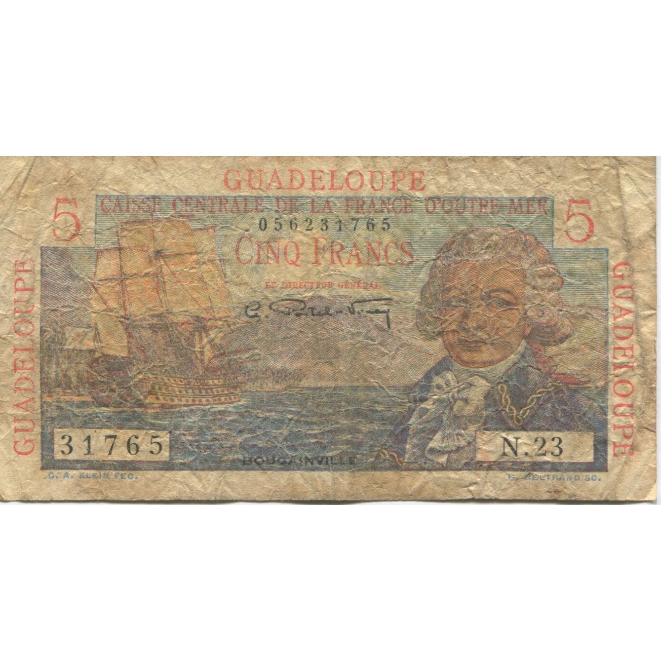 Banknote, Guadeloupe, 5 Francs, Undated (1947-49), KM:31, VF(20-25)