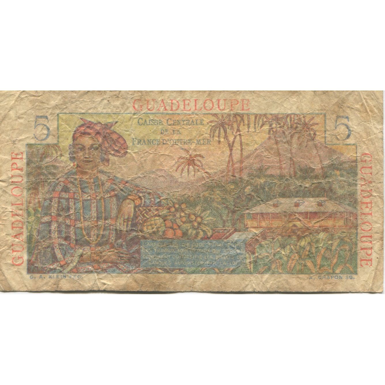 Banknote, Guadeloupe, 5 Francs, Undated (1947-49), KM:31, VF(20-25)