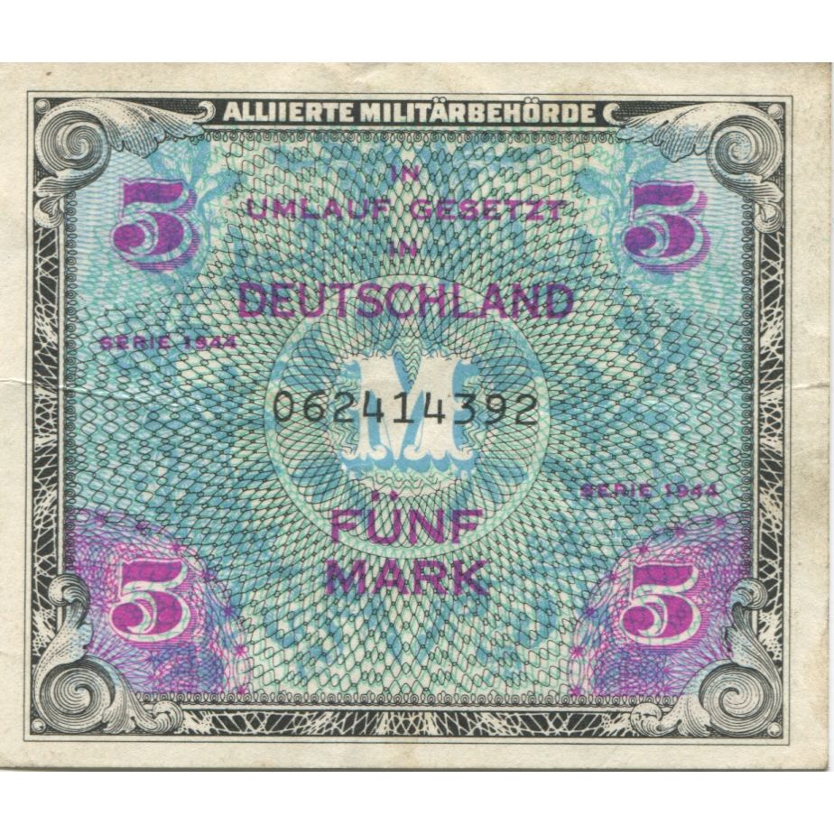 Geldschein, Deutschland, 5 Mark, 1944, 1944, KM:193a, SS