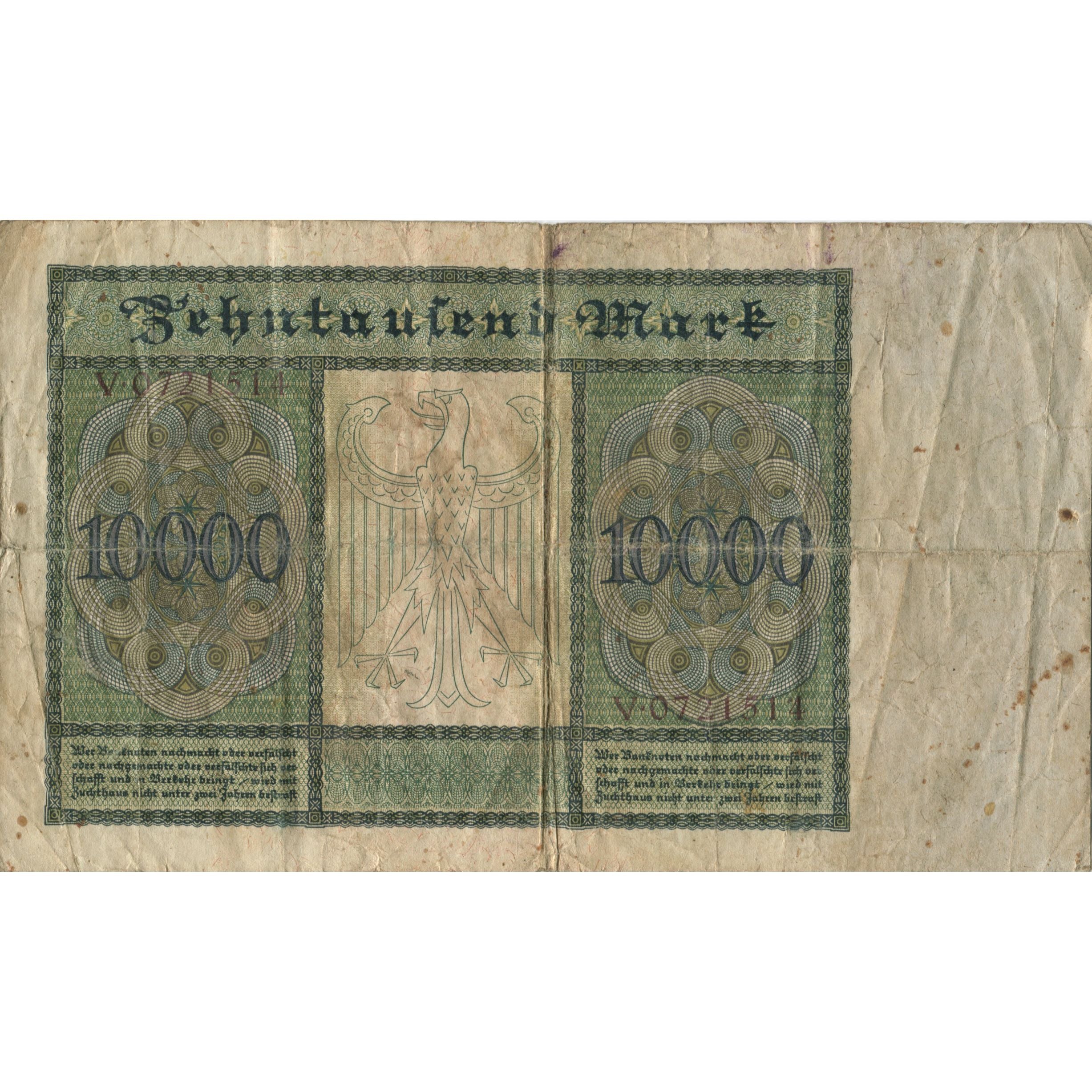 Banconote, Germania, 10,000 Mark, 1922, 1922-01-19, KM:70, MB