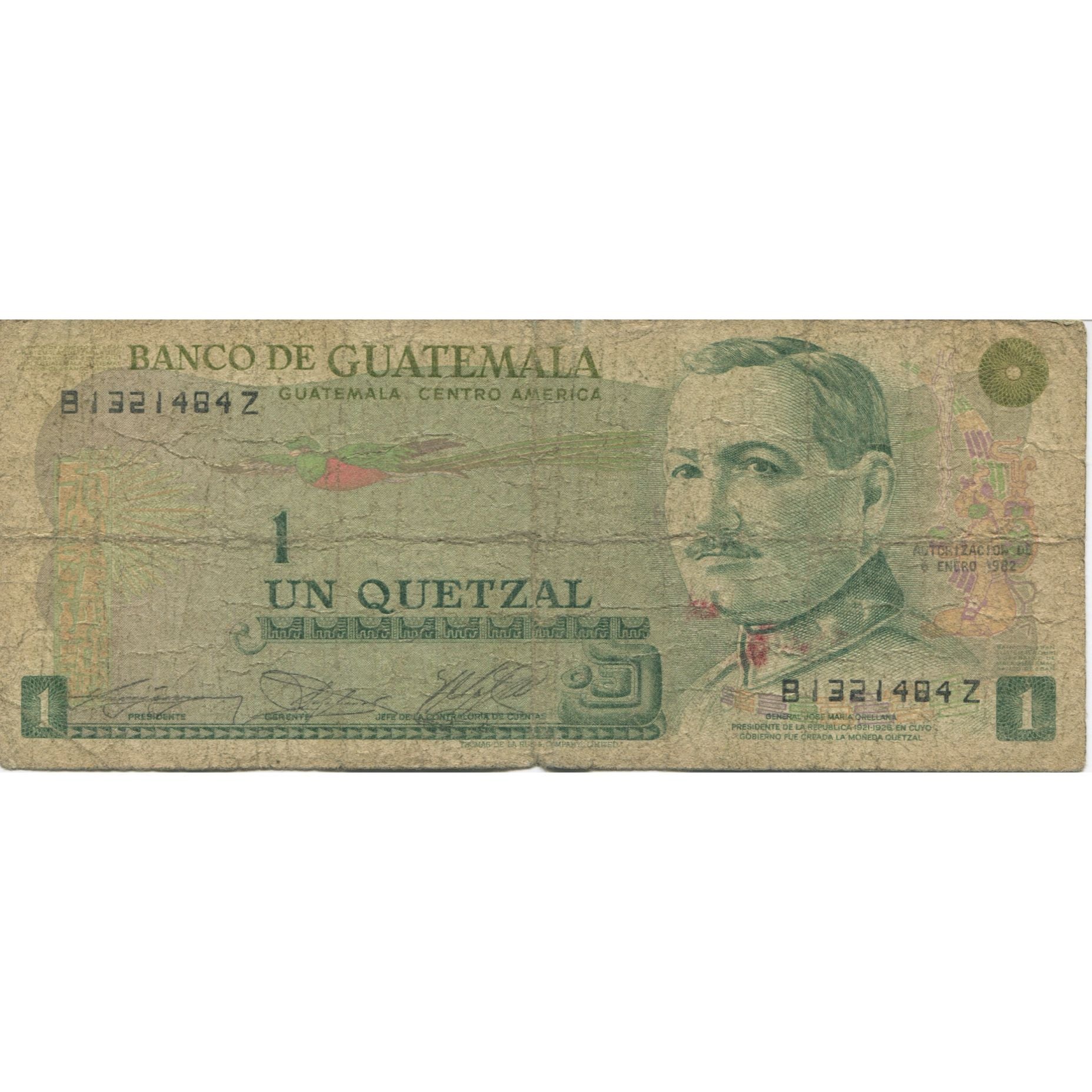Nota, Guatemala, 1 Quetzal, 1982, 1982-01-06, KM:59c, VF(20-25)