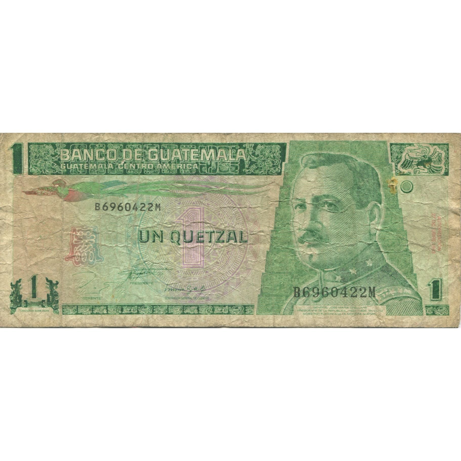 Biljet, Guatemala, 1 Quetzal, 1993, 1993-10-27, KM:87a, TB
