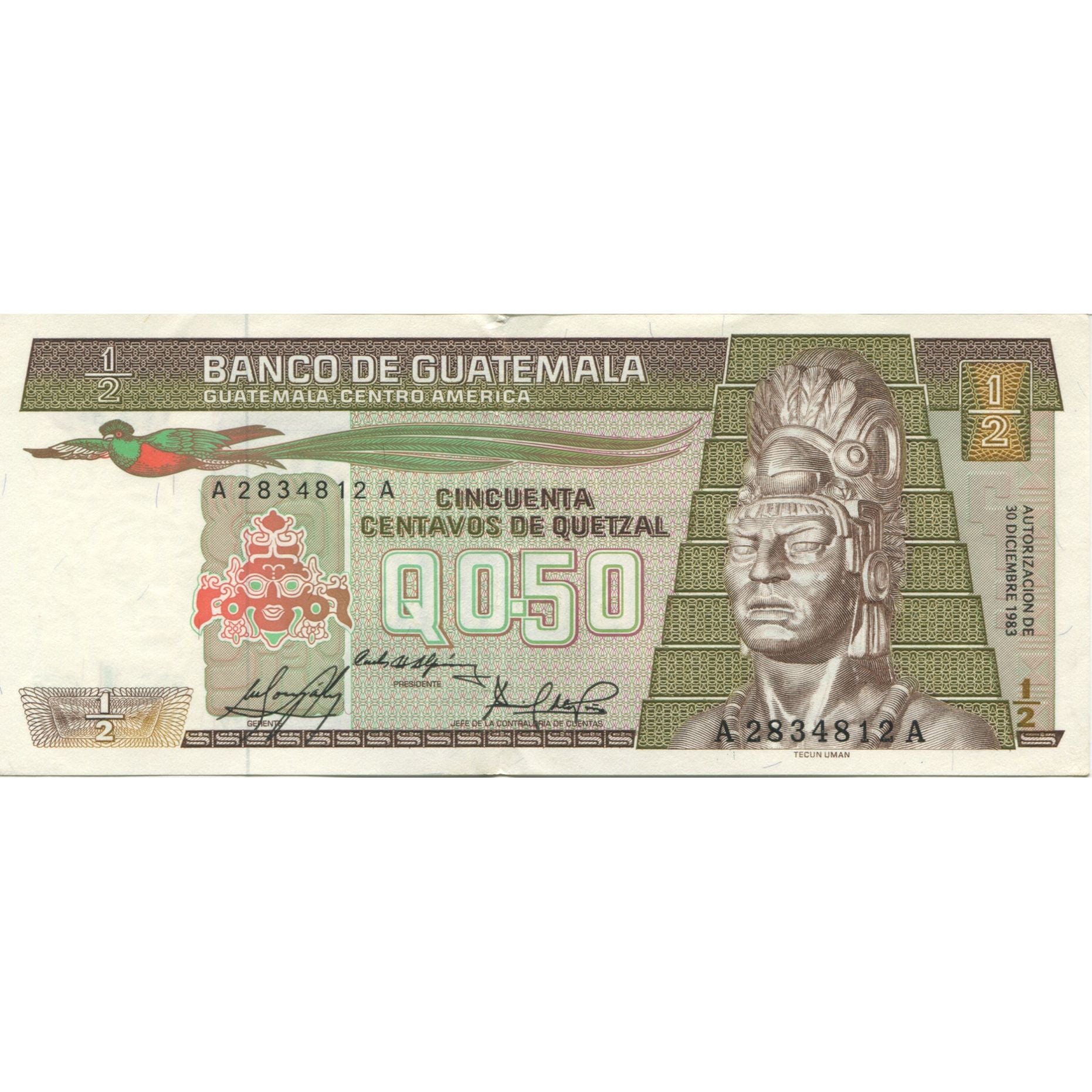 Geldschein, Guatemala, 1/2 Quetzal, 1983, 1983-12-30, KM:65, VZ