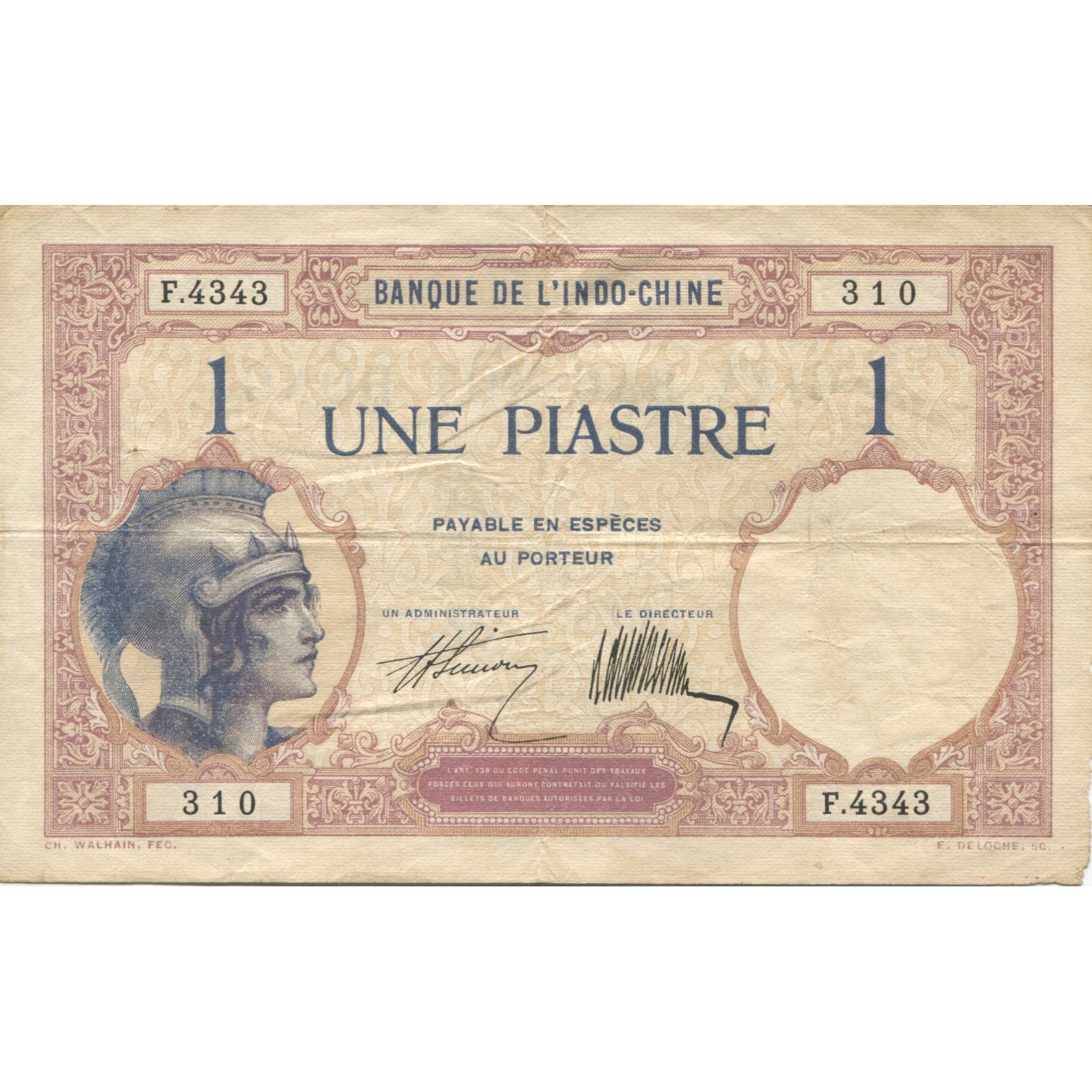 Banknote, FRENCH INDO-CHINA, 1 Piastre, KM:48b, EF(40-45)