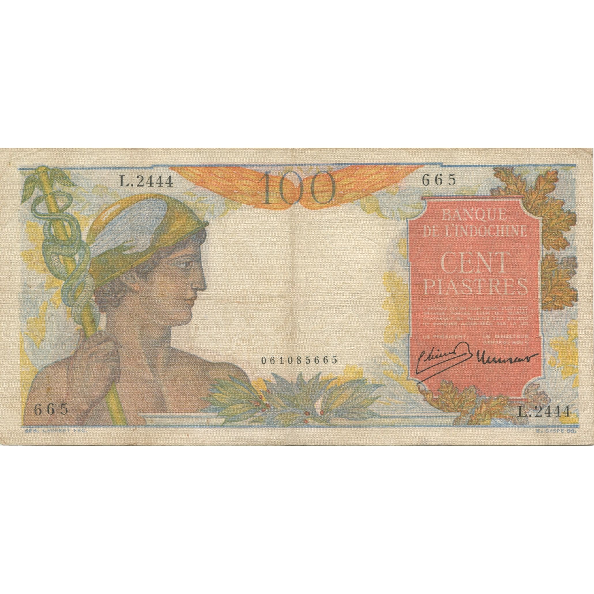 Banknote, FRENCH INDO-CHINA, 100 Piastres, KM:82b, EF(40-45)