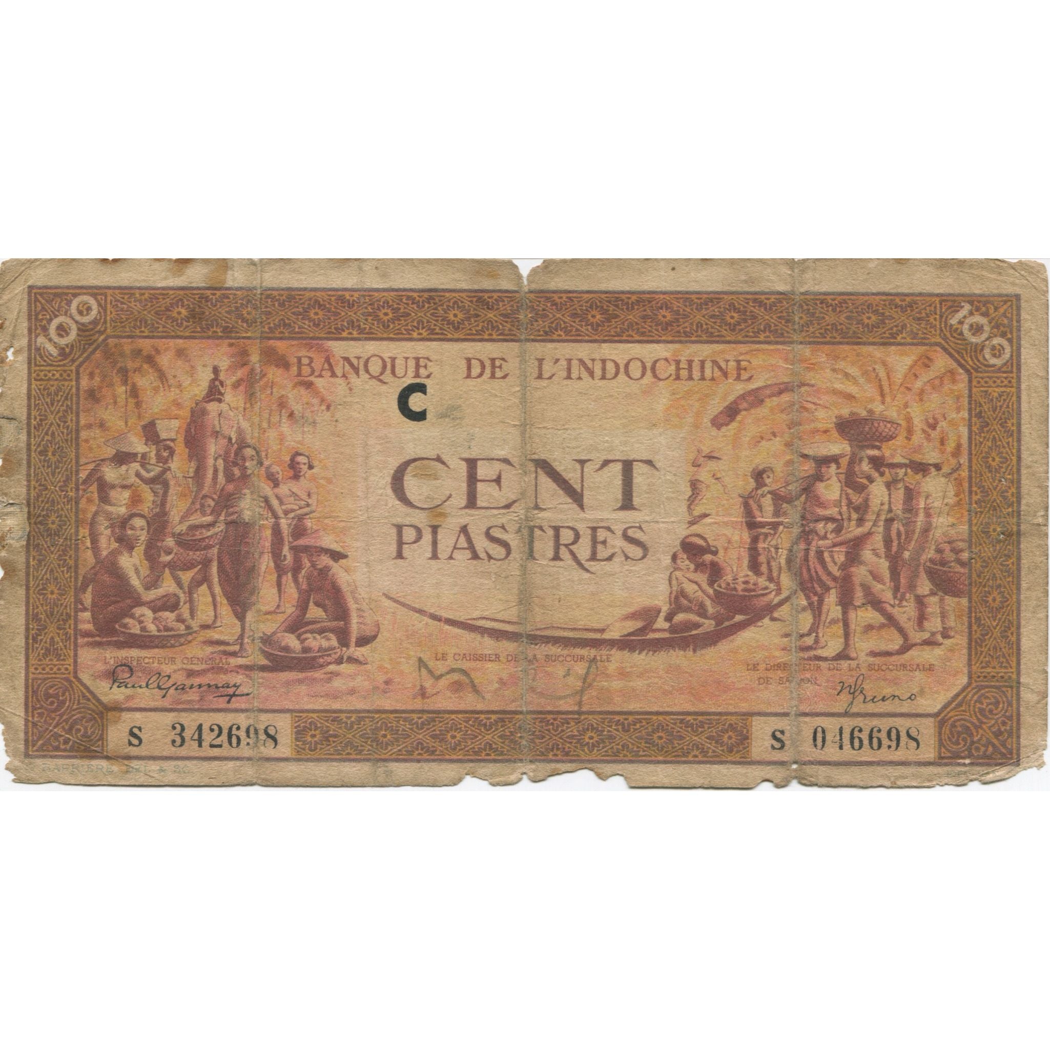 Banknote, FRENCH INDO-CHINA, 100 Piastres, KM:66, VG(8-10)