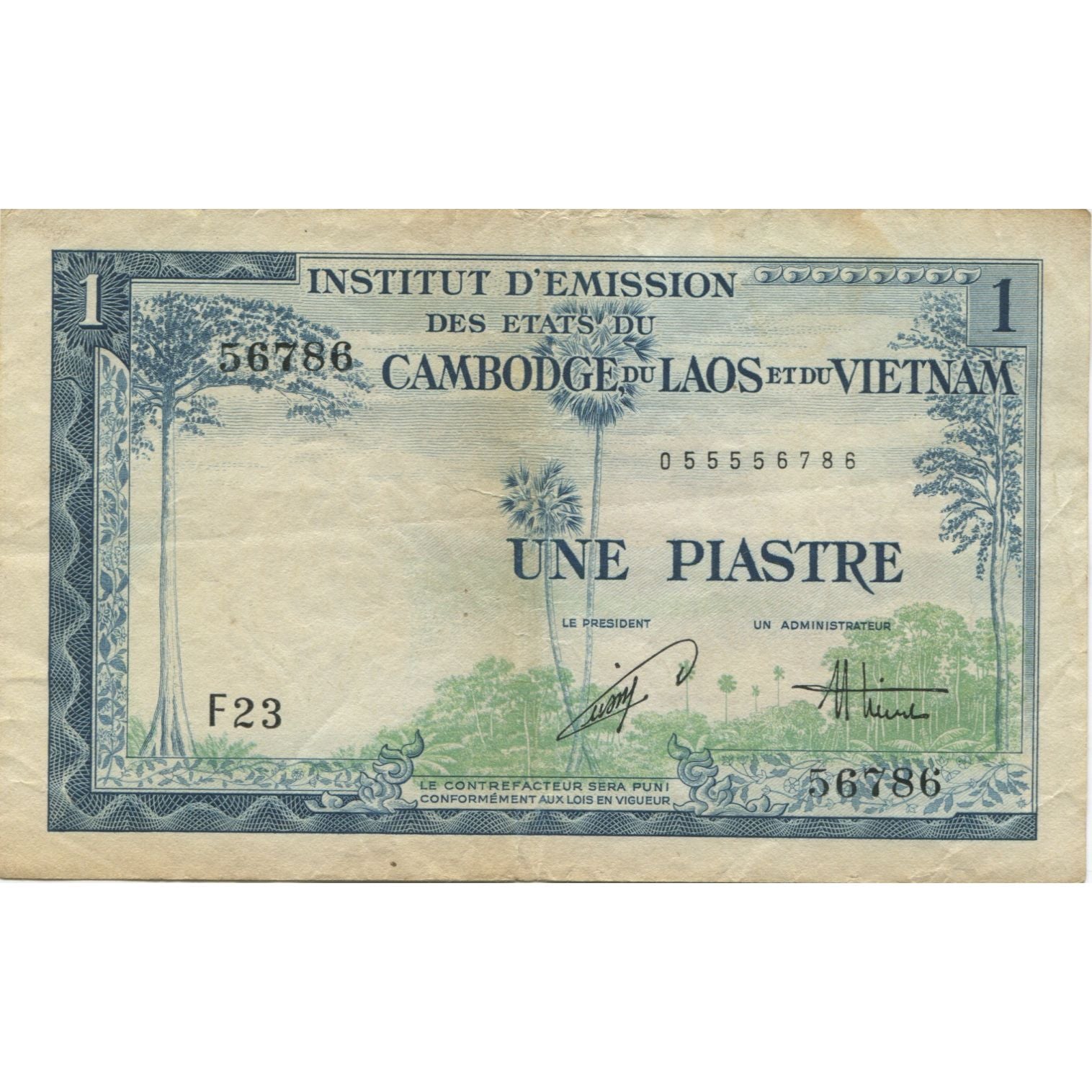 Banconote, INDOCINA FRANCESE, 1 Piastre = 1 Dong, KM:105, BB
