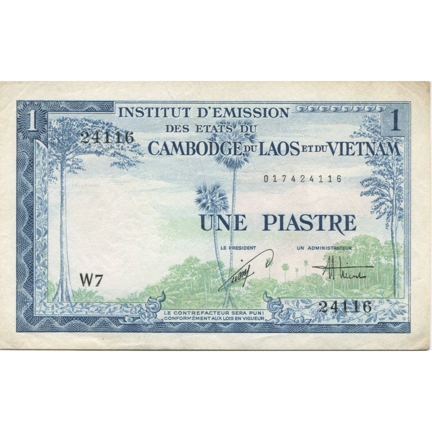 Banknote, FRENCH INDO-CHINA, 1 Piastre = 1 Dong, KM:105, AU(55-58)