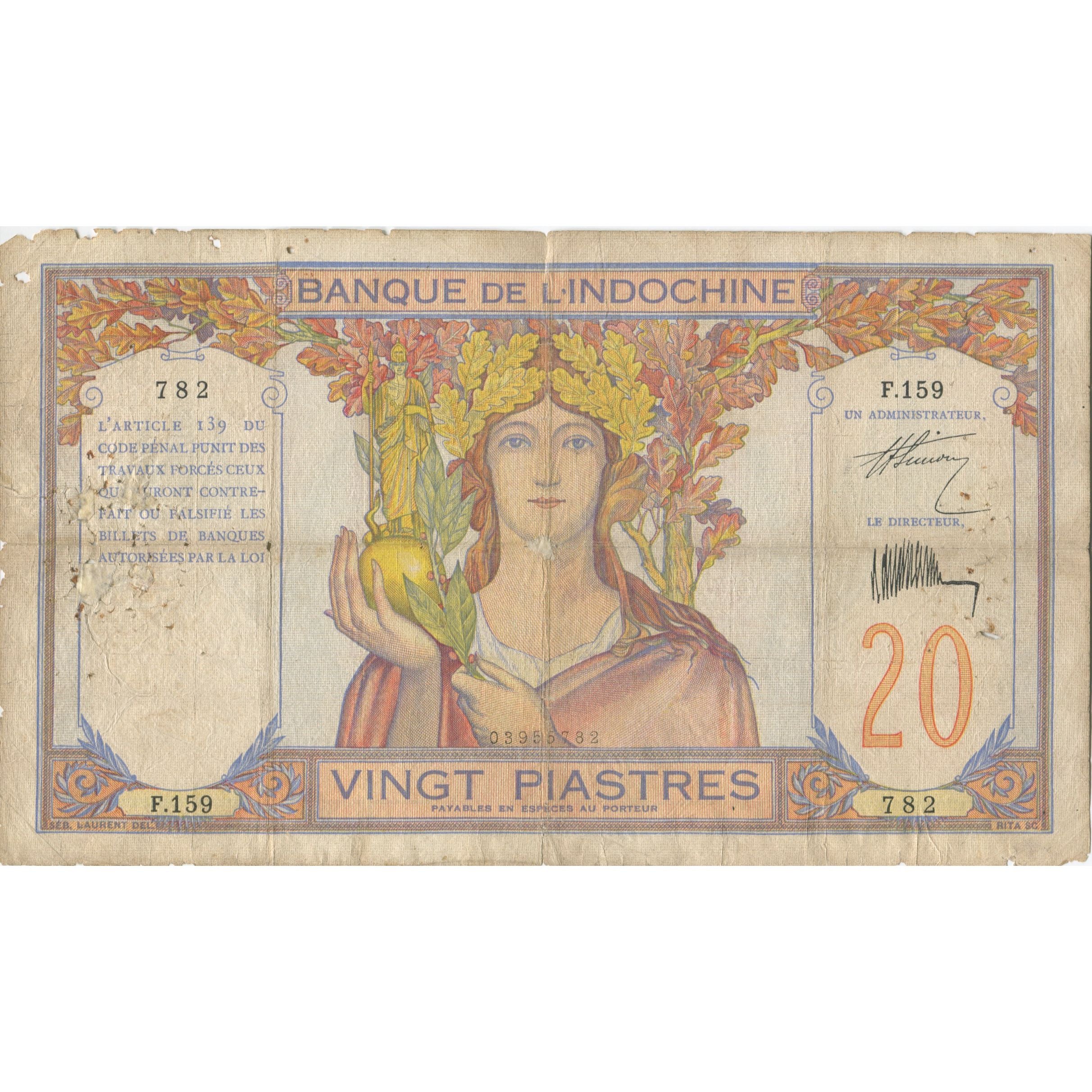 Banknote, FRENCH INDO-CHINA, 20 Piastres, KM:50, VG(8-10)