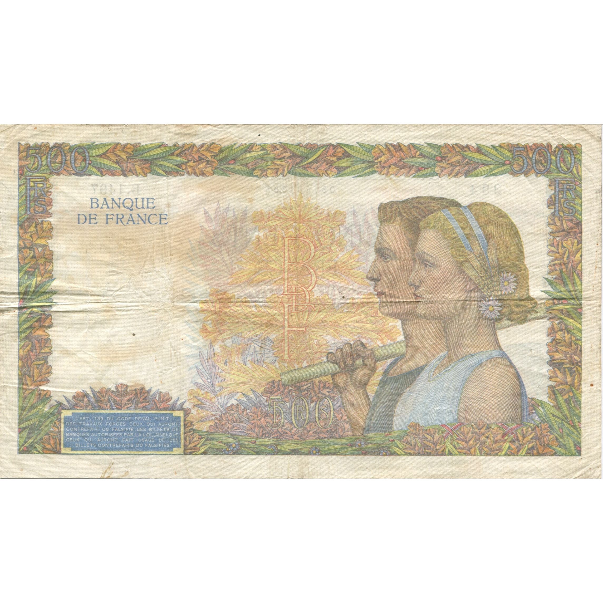Frankreich, 500 Francs, La Paix, 1940, 1940-12-05, SS, Fayette:32.10, KM:95a