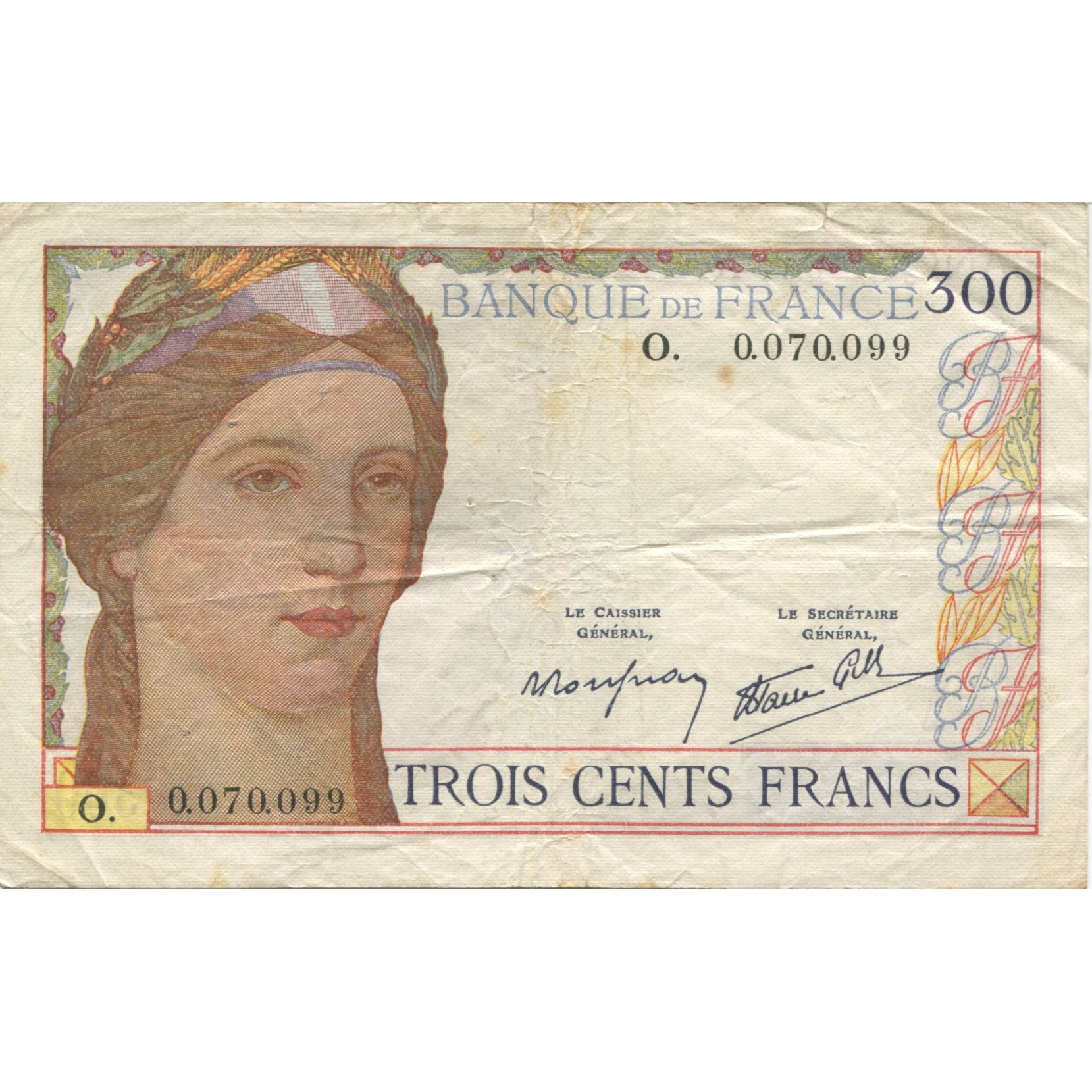 Francia, 300 Francs, Serveau, MB+, Fayette:29.3, KM:87a