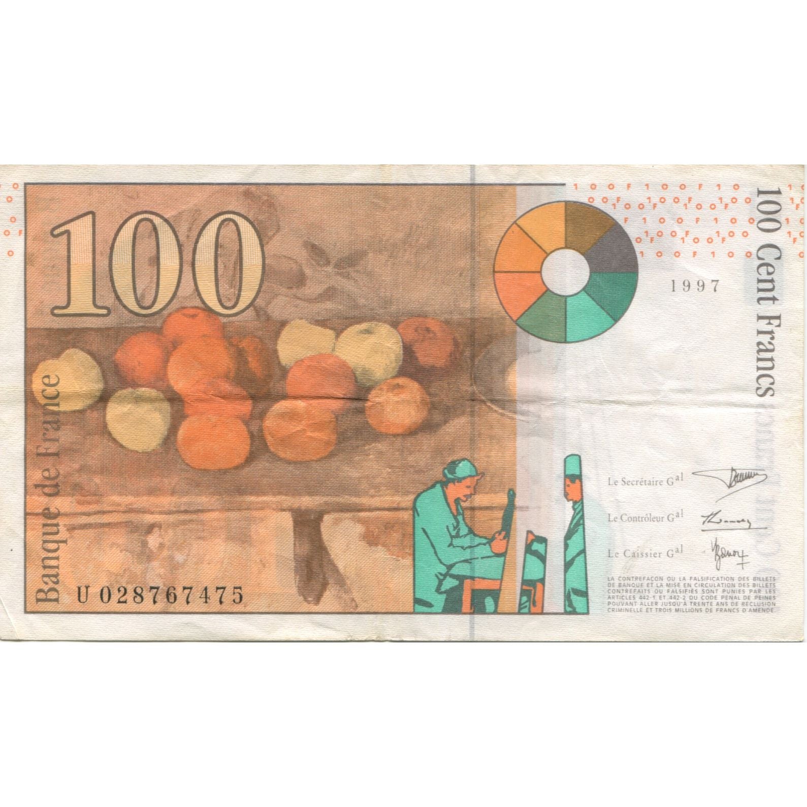 Francia, 100 Francs, Cézanne, 1997, 1997, BB+, Fayette:74.1, KM:158a