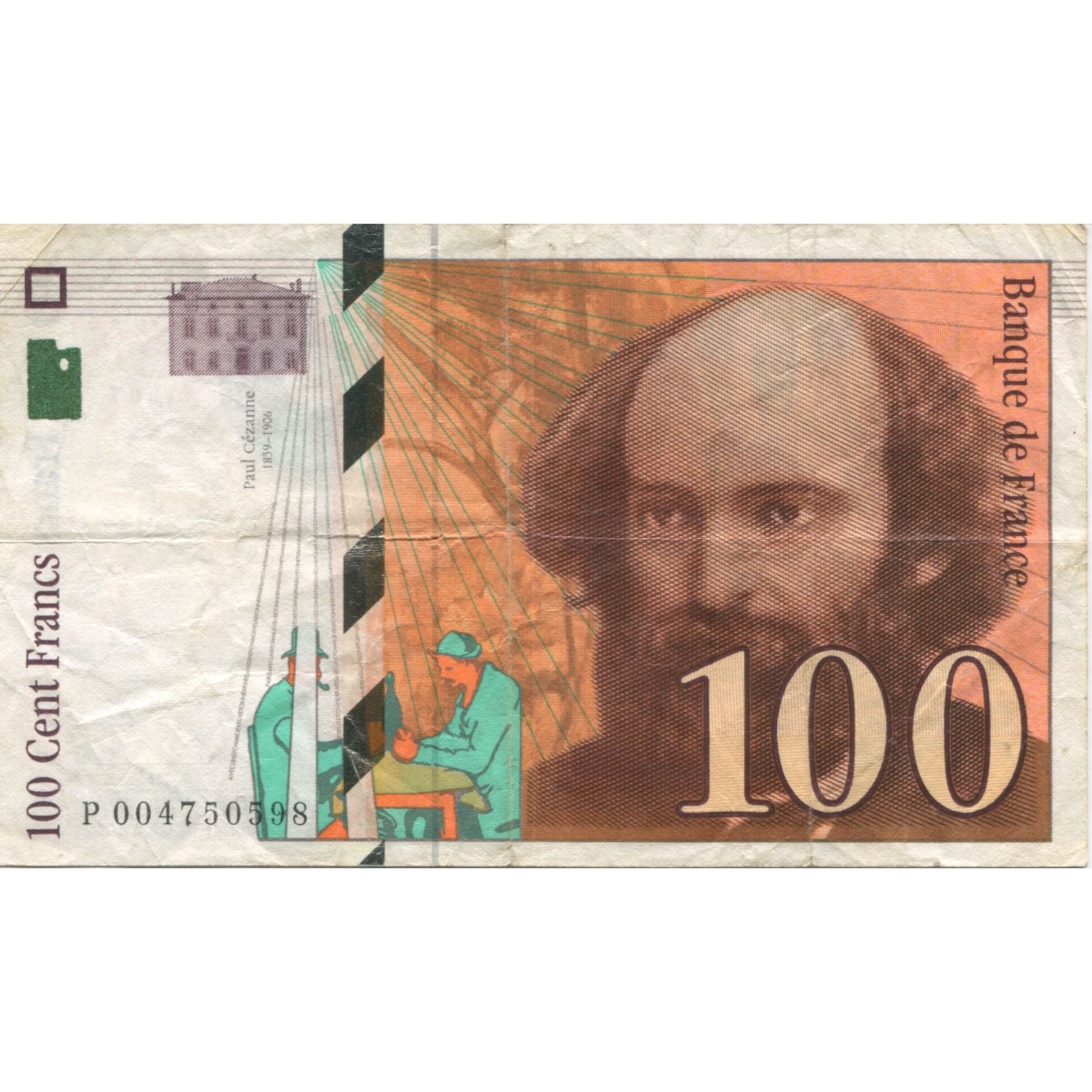 France, 100 Francs, Cézanne, 1997, 1997, VF(30-35), Fayette:F74.01, KM:158a