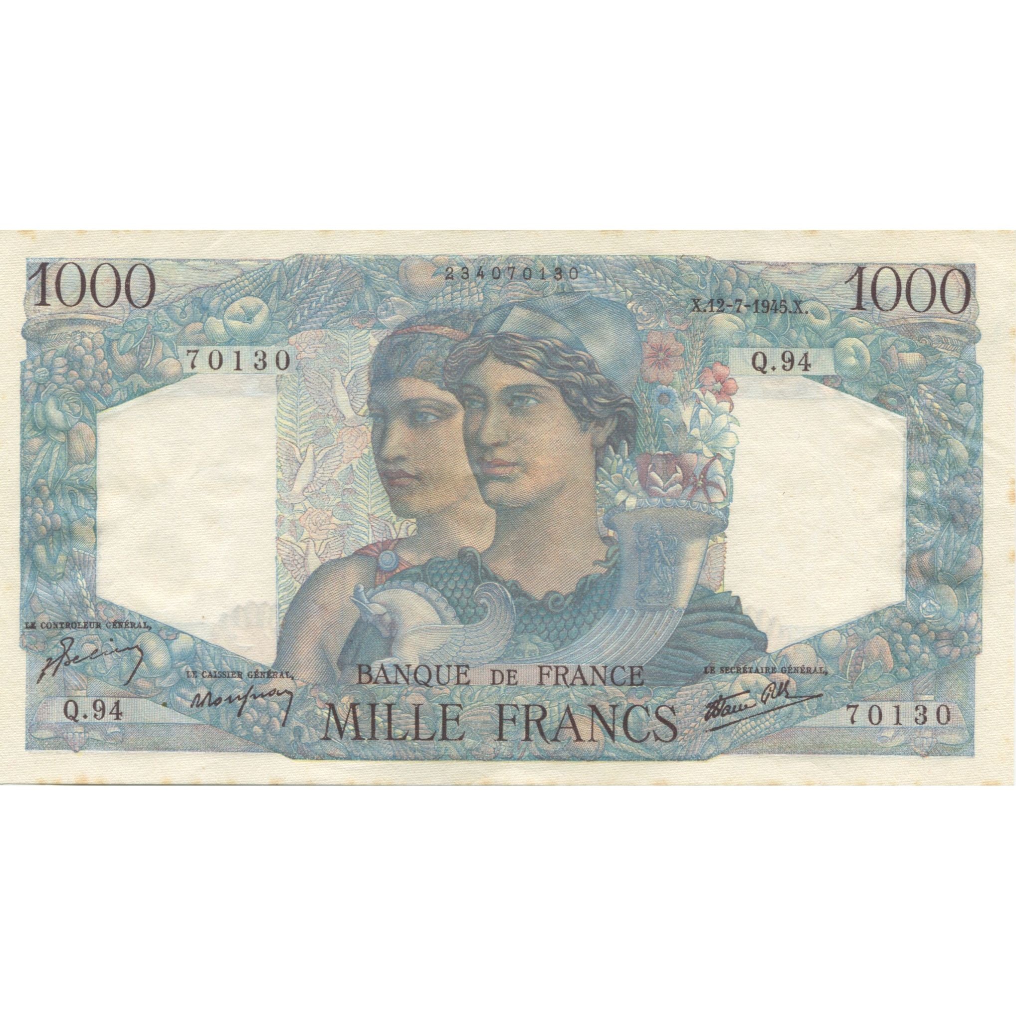 Frankrijk, 1000 Francs, Minerve et Hercule, 1945, 1945-08-23, SUP, Fayette:41.6