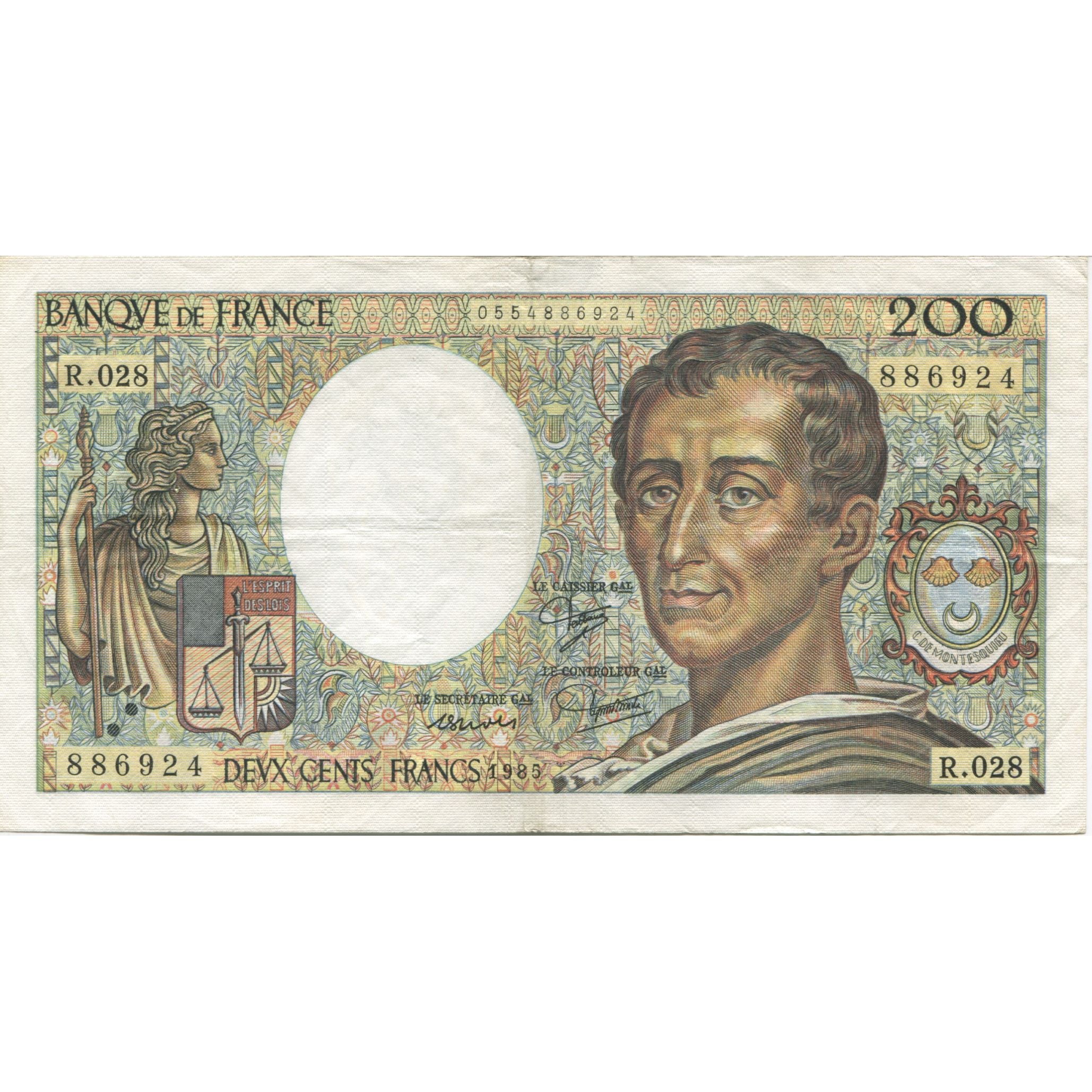 Francia, 200 Francs, Montesquieu, 1985, BB+, Fayette:70.05, KM:155a