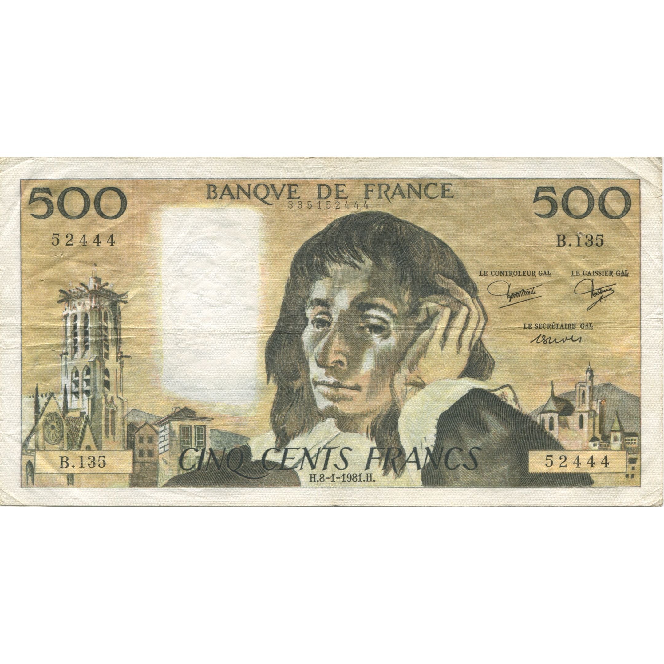 Frankreich, 500 Francs, Pascal, 1981, 1981-01-08, SS, Fayette:71.23, KM:156e