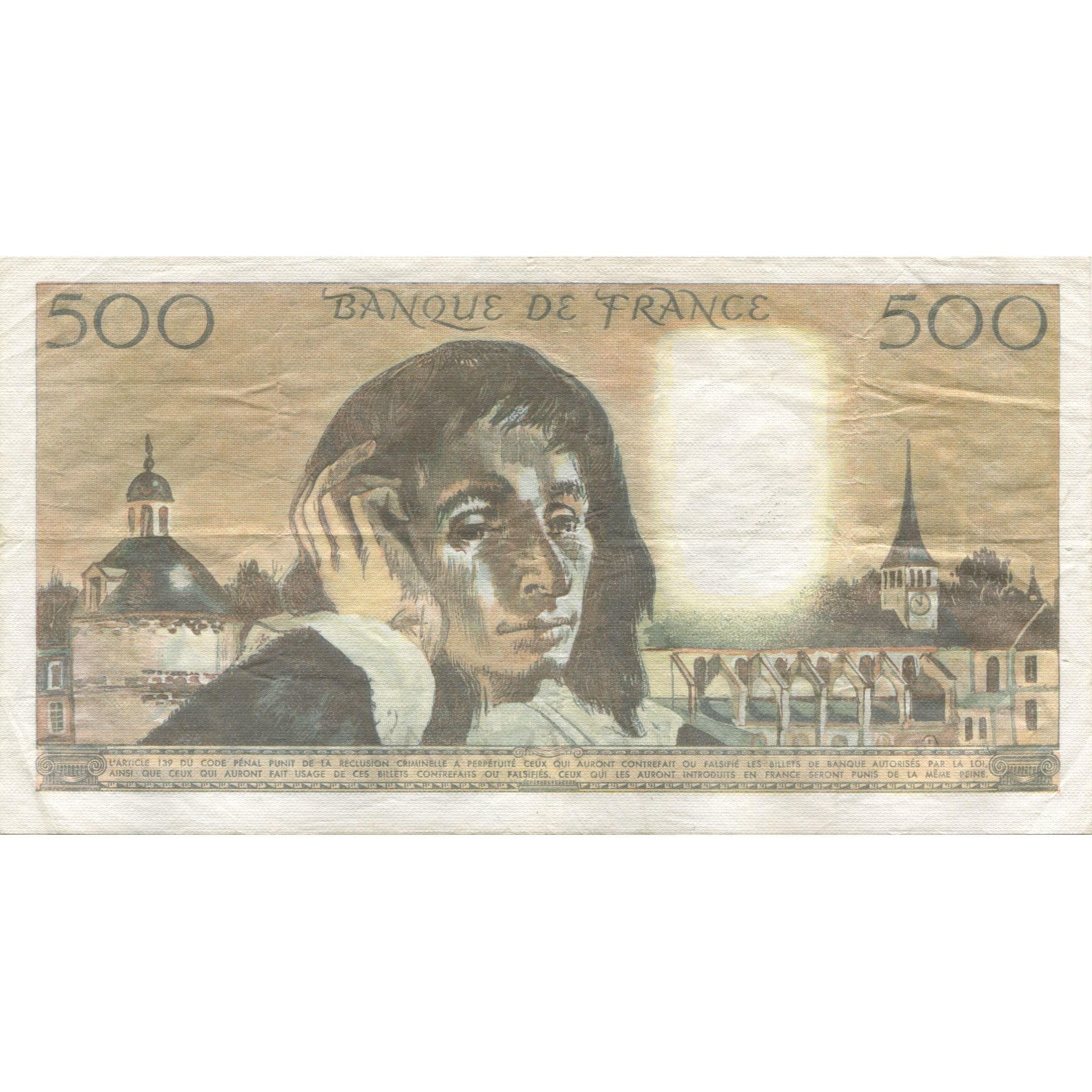 France, 500 Francs, Pascal, 1987, 1987-01-08, AU(50-53), Fayette:71.35, KM:156f