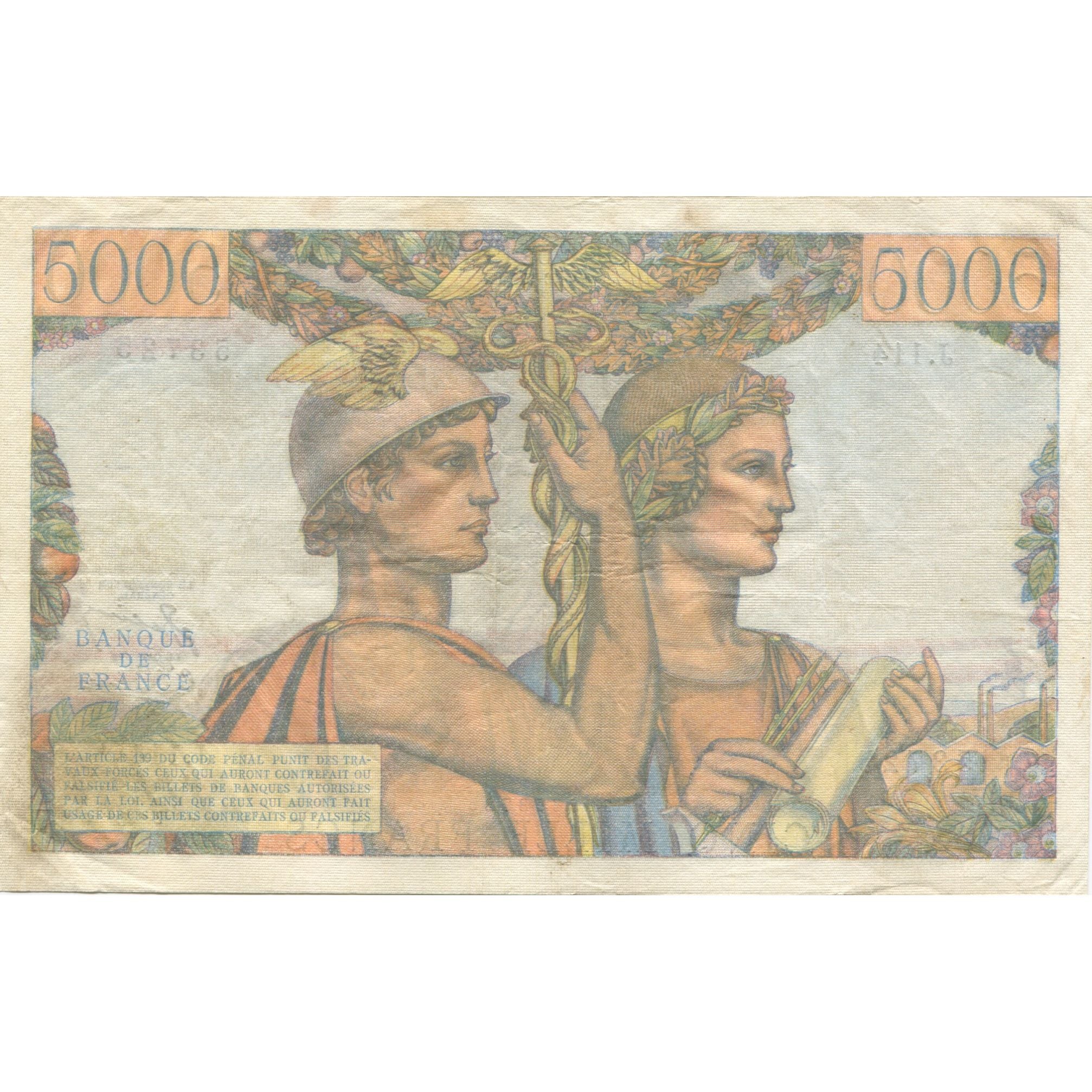 França, 5000 Francs, Terre et Mer, 1952, 1952-10-02, AU(50-53), Fayette:48.7