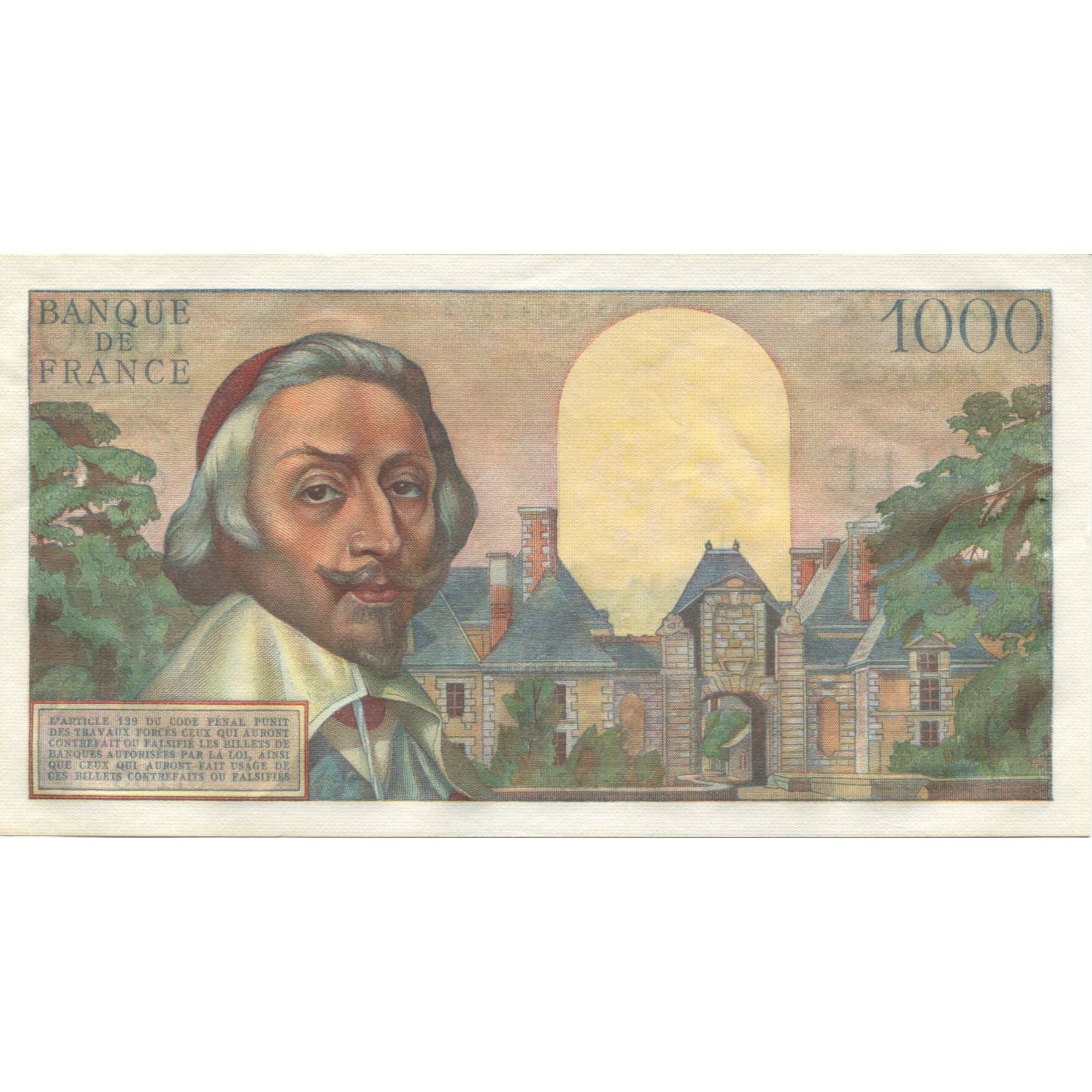 Francja, 1000 Francs, Richelieu, 1955, 1955-04-07, UNC(63), Fayette:42.12