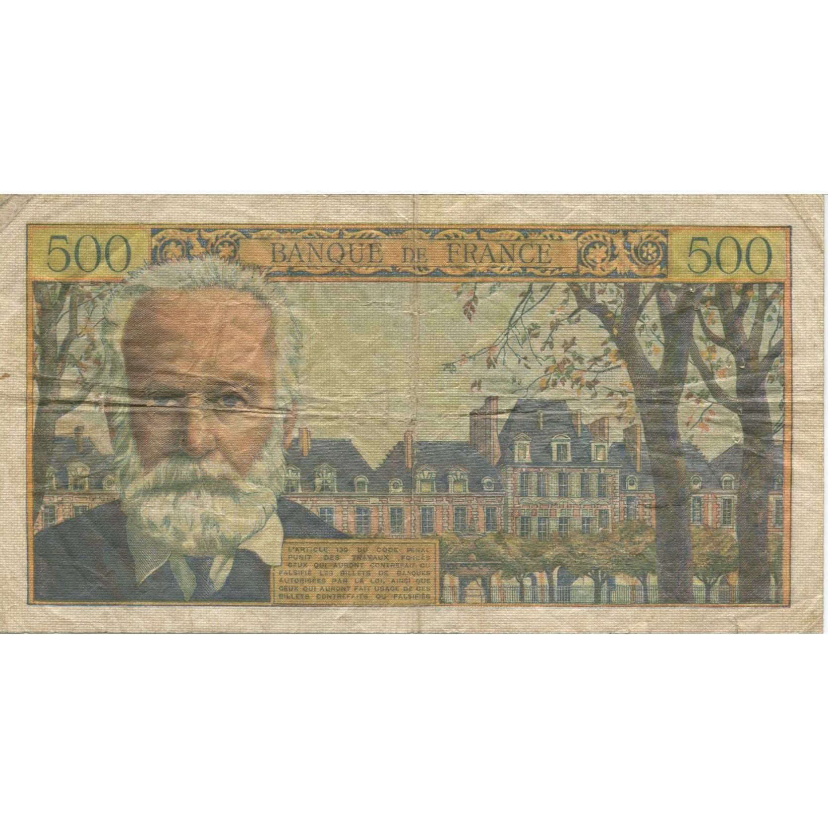 France, 500 Francs, Victor Hugo, 1955, 1955-01-06, VF(20-25), Fayette:35.4