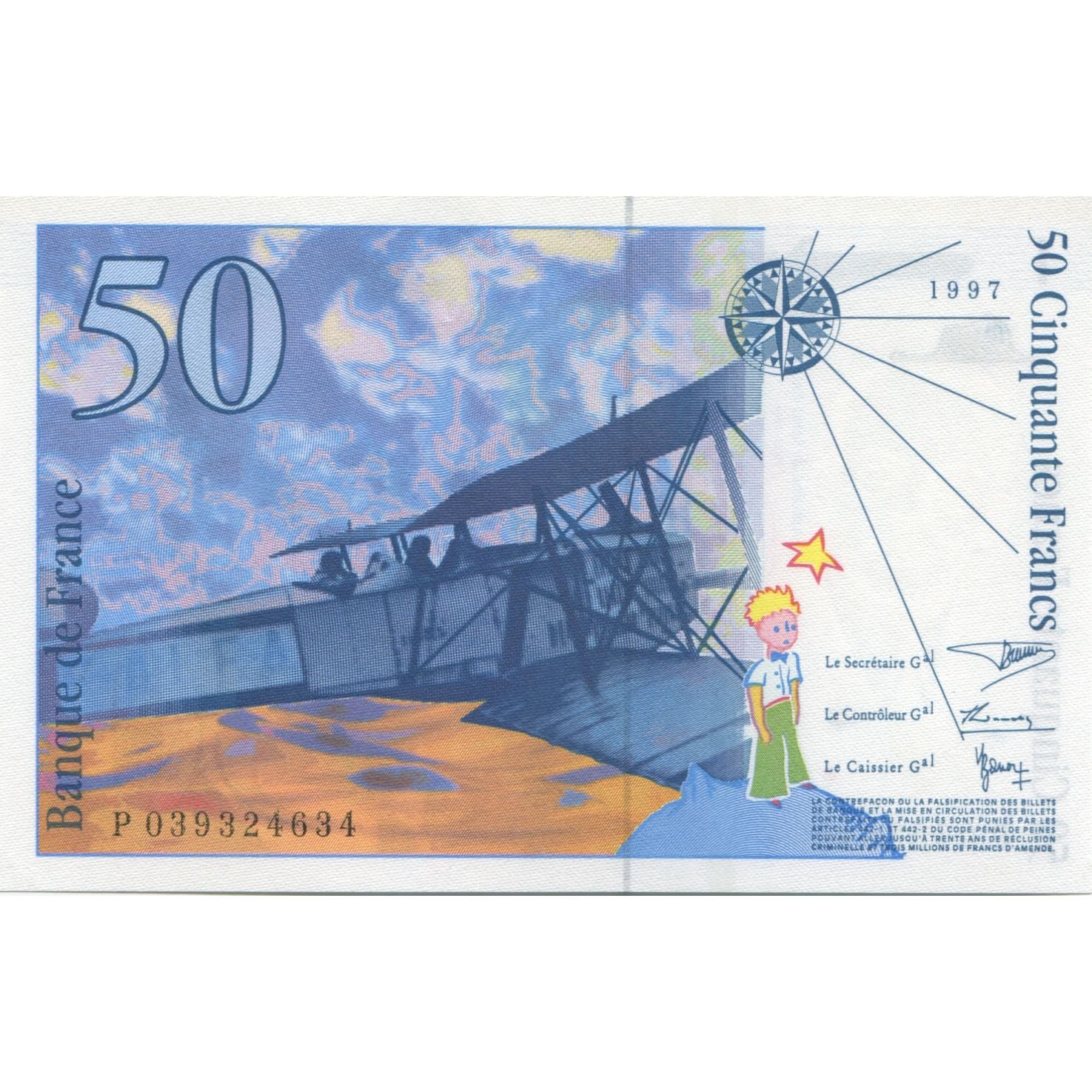 Frankreich, 50 Francs, St Exupéry, 1997, UNZ, Fayette:73.4, KM:157Ad