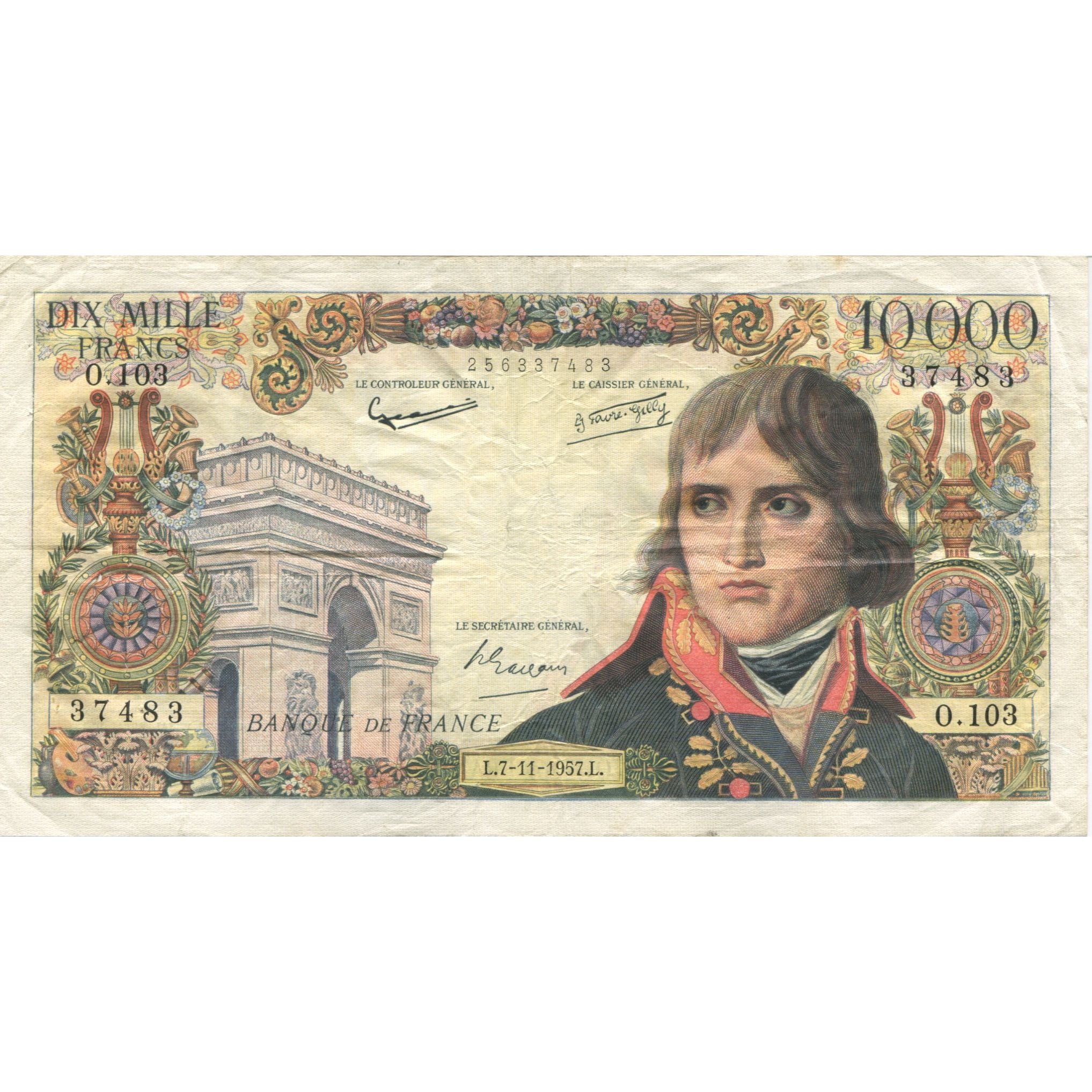 France, 10,000 Francs, Bonaparte, 1957, 1957-11-07, EF(40-45), Fayette:51.10