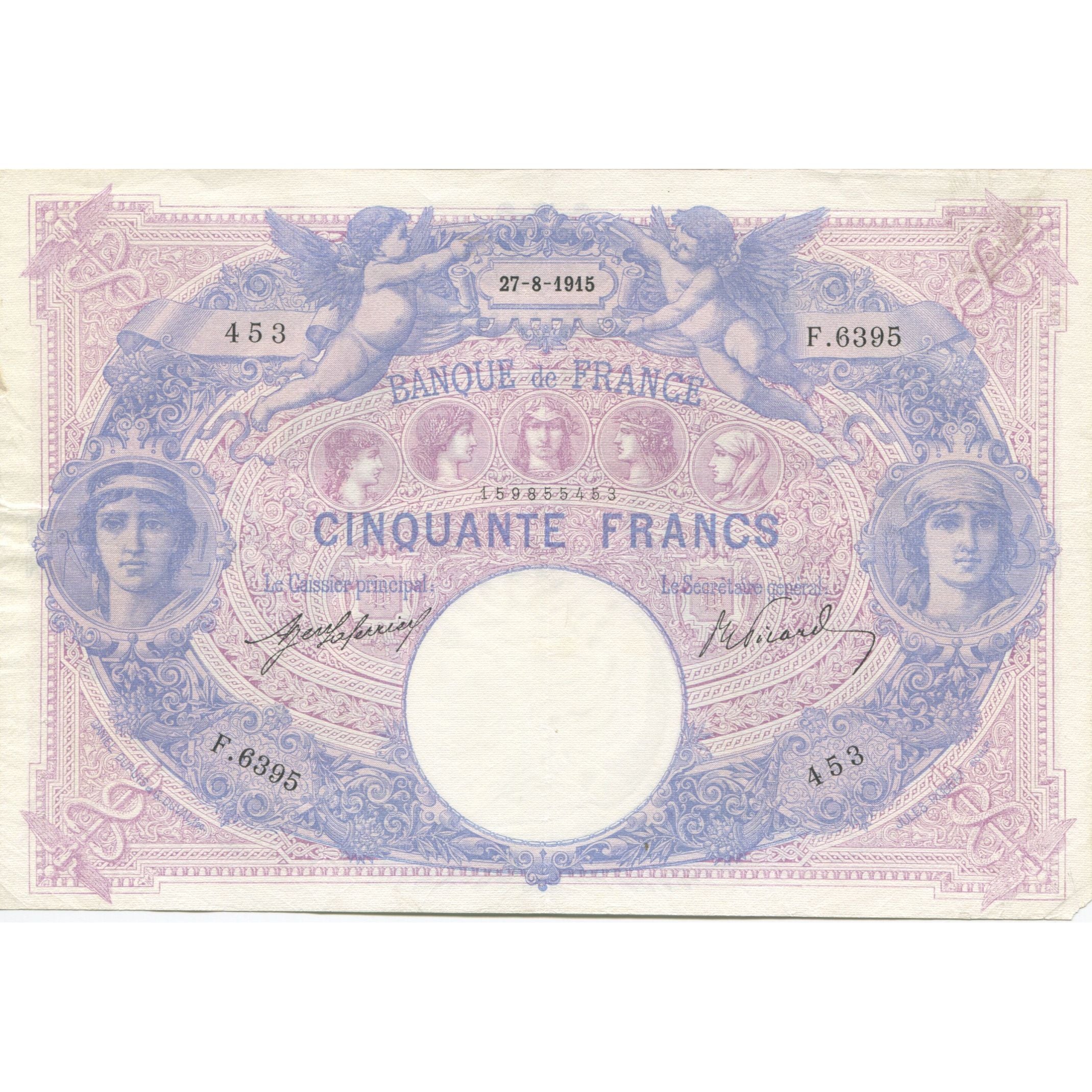 France, 50 Francs, Bleu et Rose, 1915, 1915-08-27, TB+, Fayette:14.28, KM:64e