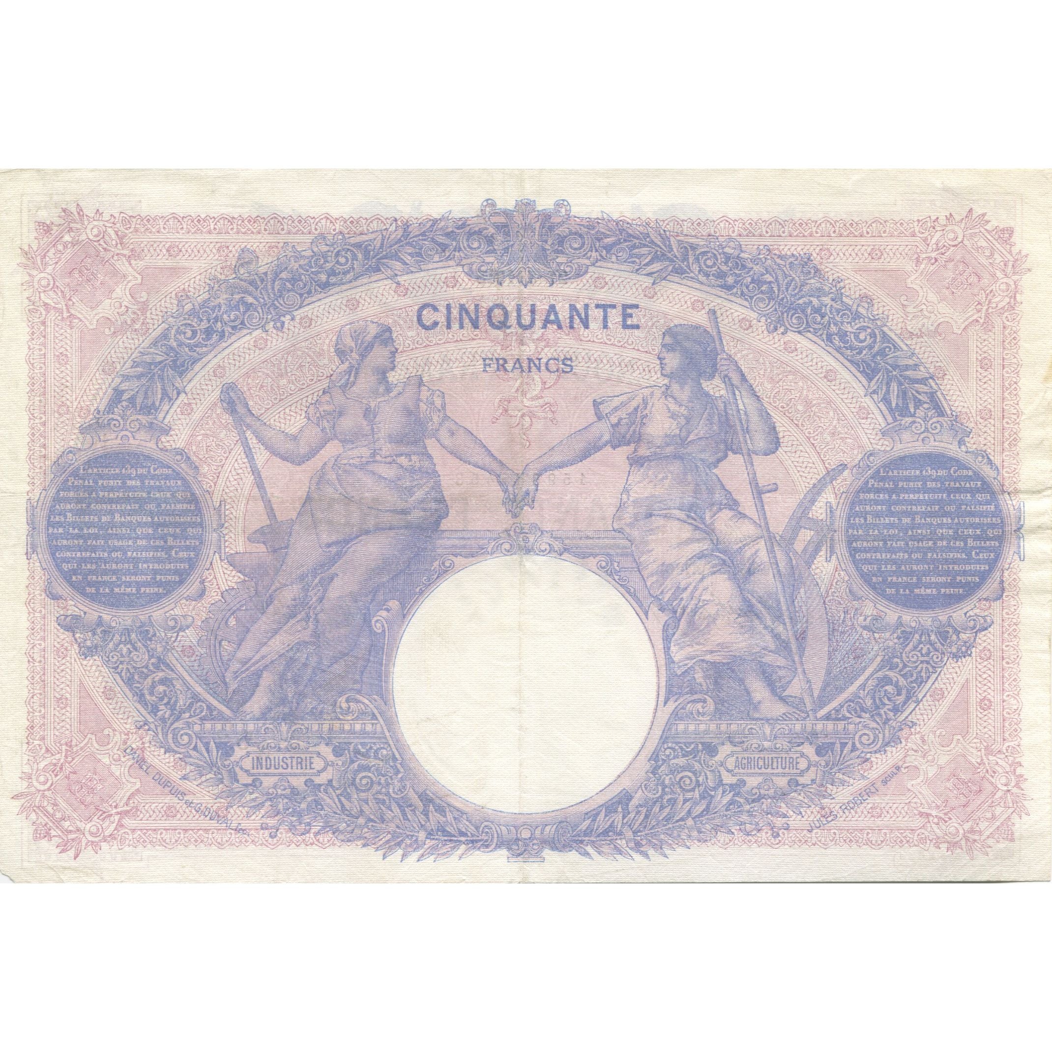 France, 50 Francs, Bleu et Rose, 1915, 1915-08-27, TB+, Fayette:14.28, KM:64e