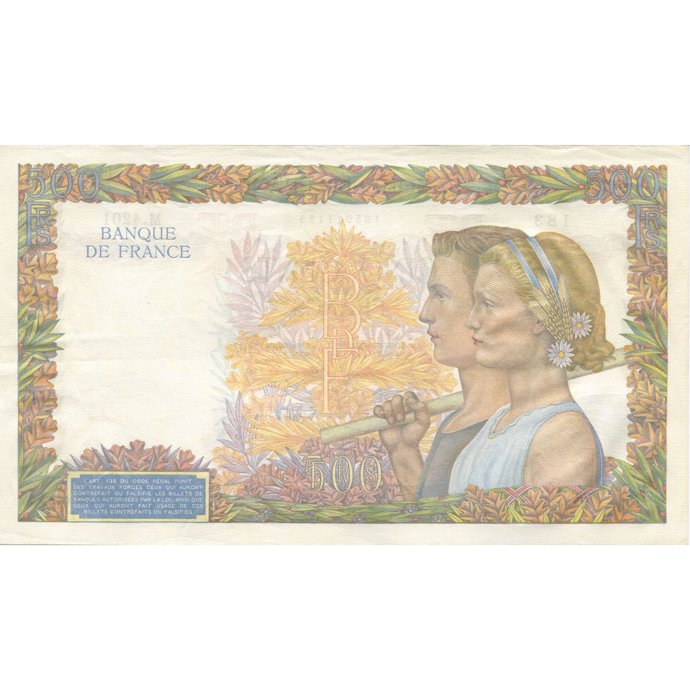 Frankreich, 500 Francs, La Paix, 1942, 1942-01-02, UNZ-, Fayette:32.26, KM:95b