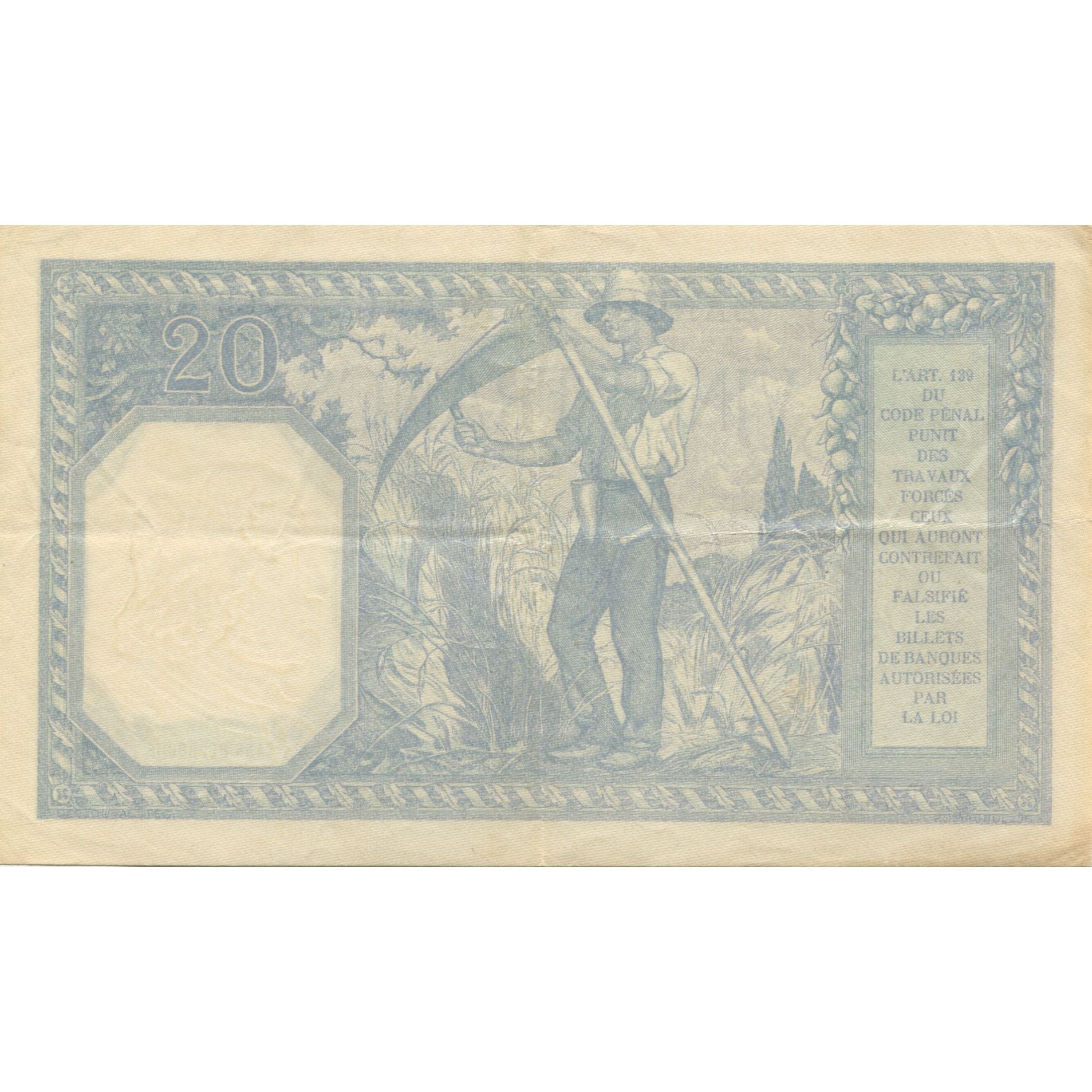 France, 20 Francs, Bayard, 1917, 1917-8-16, AU(55-58), Fayette:11.02, KM:74