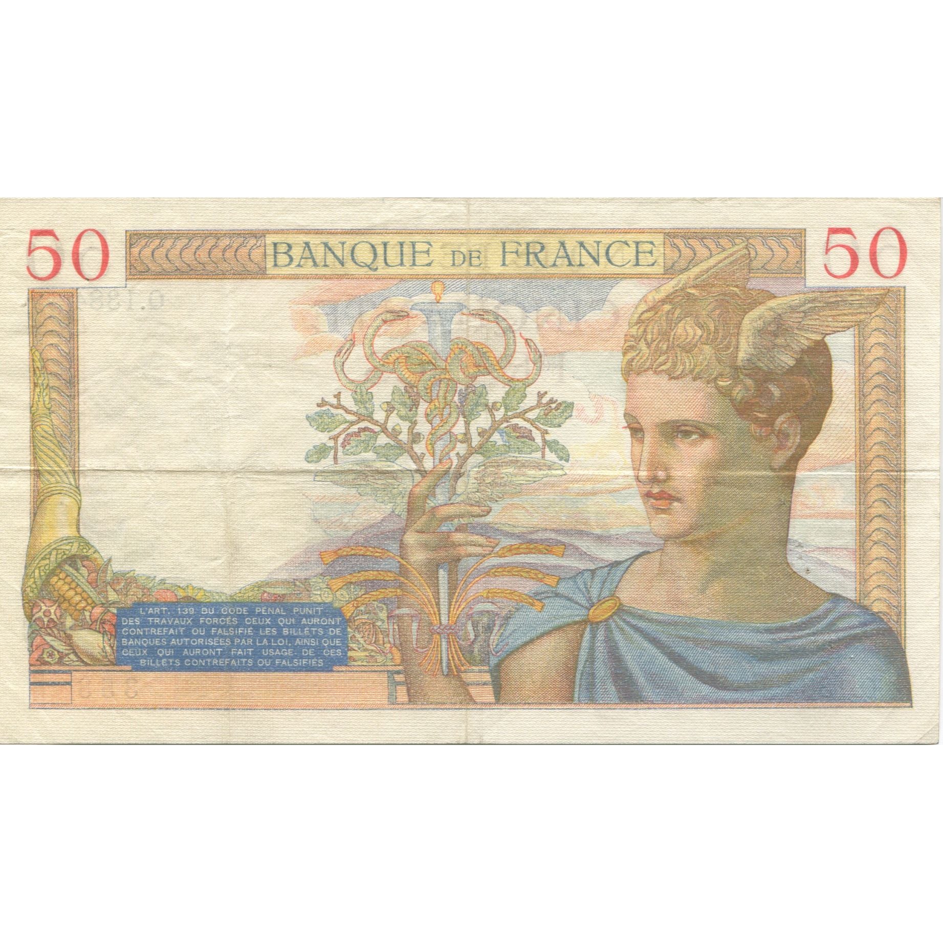 Francia, 50 Francs, Cérès, 1935, 1935-04-25, MBC+, Fayette:17.8, KM:81