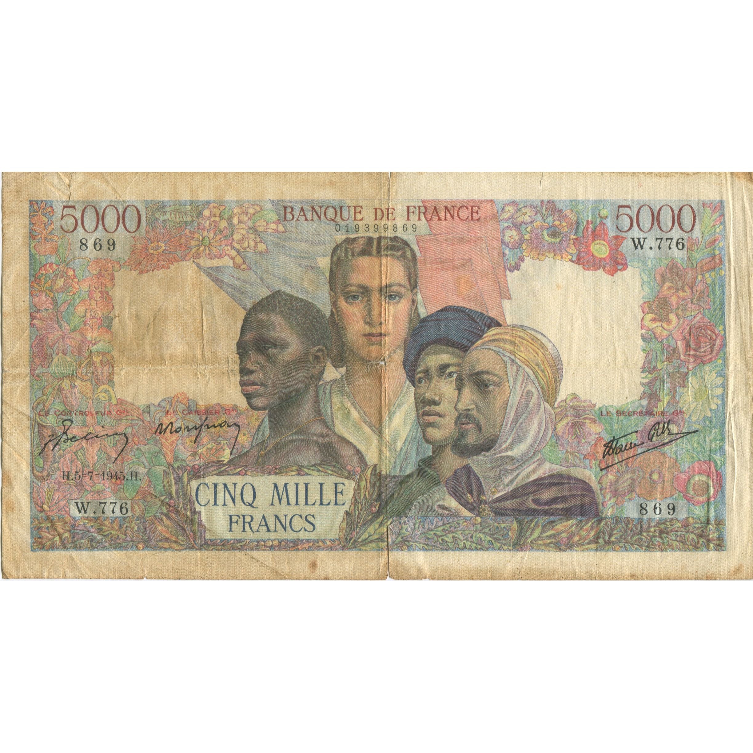France, 5000 Francs, Empire Français, 1945, 1945-07-05, B, Fayette:47.33