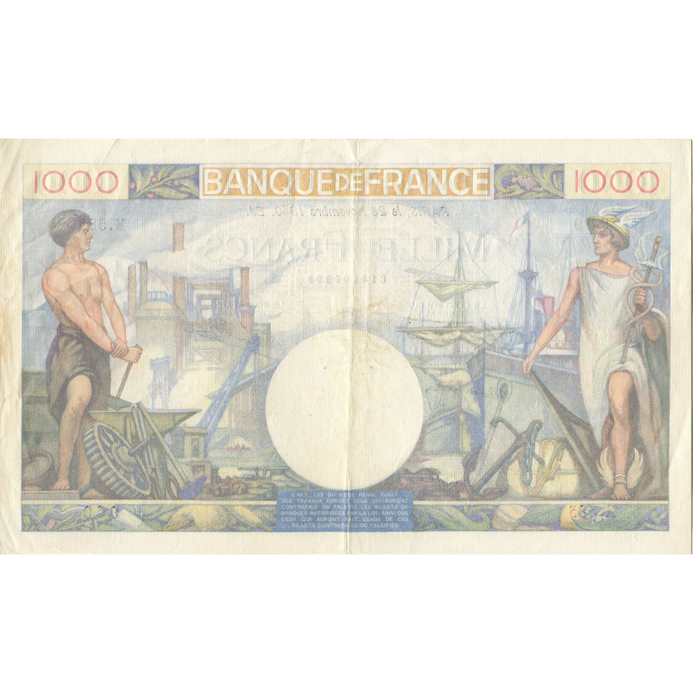 Frankreich, 1000 Francs, Commerce et Industrie, 1940, 1940-11-28, VZ+
