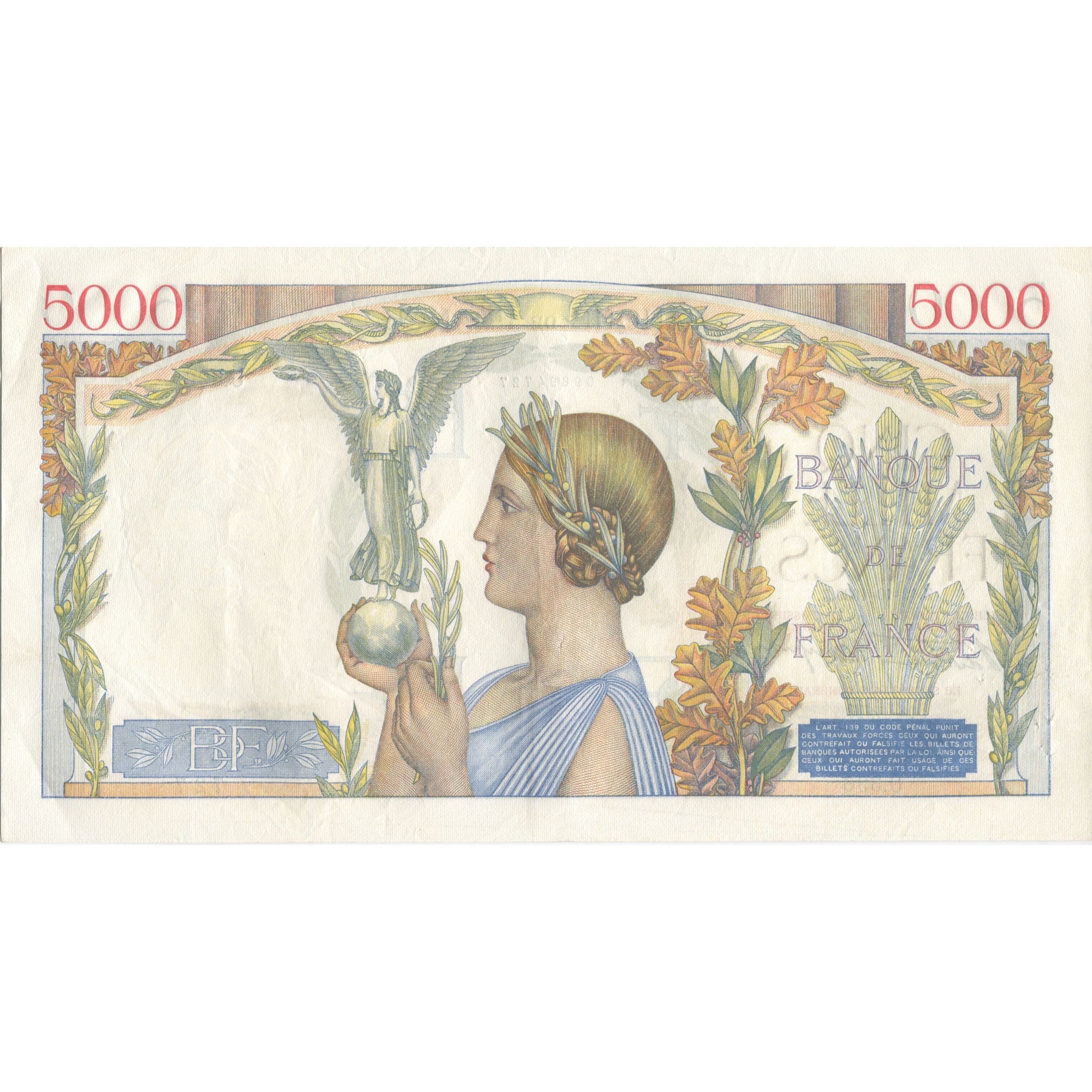 France, 5000 Francs, Victoire, 1939, 1939-10-12, SUP+, Fayette:46.14, KM:97a