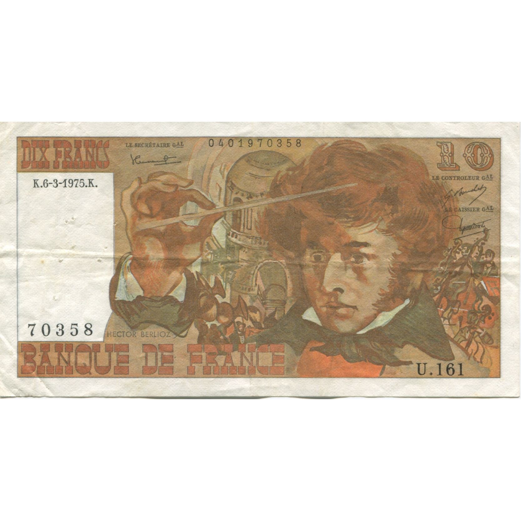France, 10 Francs, Berlioz, 1975, 1975-03-06, TTB+, Fayette:63.9, KM:150b