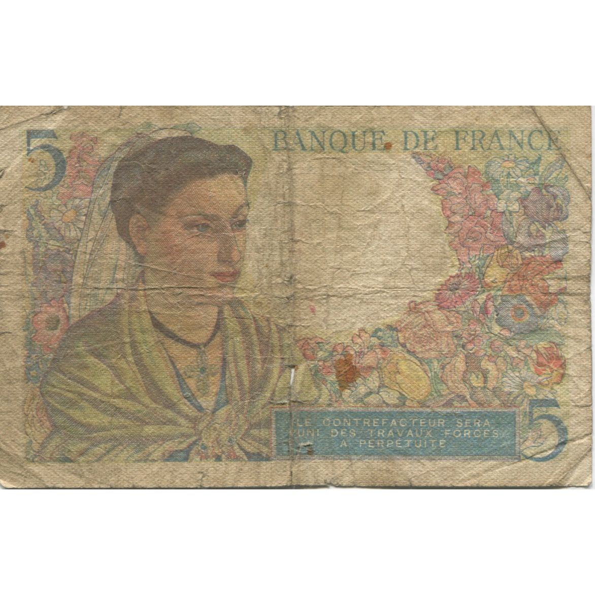 Francia, 5 Francs, Berger, 1945, 1945-04-05, RC, Fayette:5.6, KM:98a