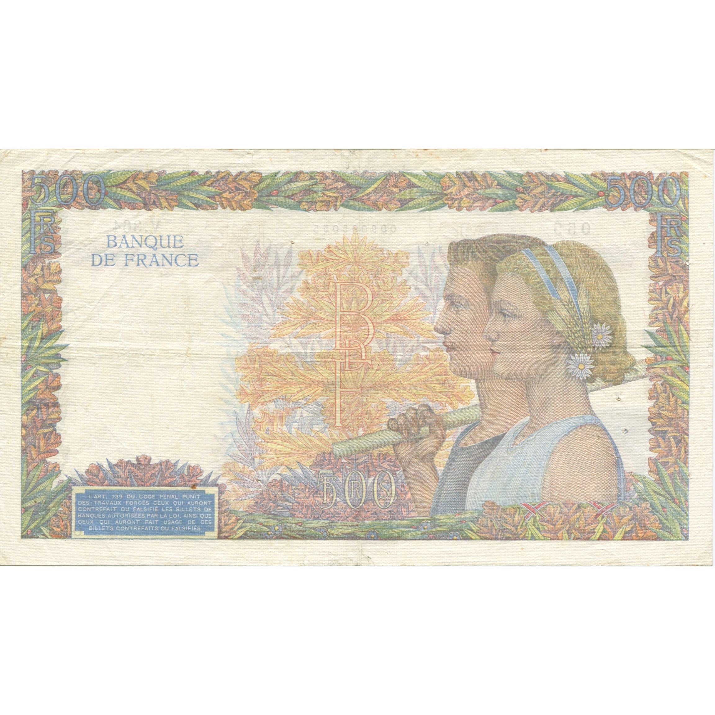 France, 500 Francs, La Paix, 1940, 1940-05-16, TTB+, Fayette:32.2, KM:95a