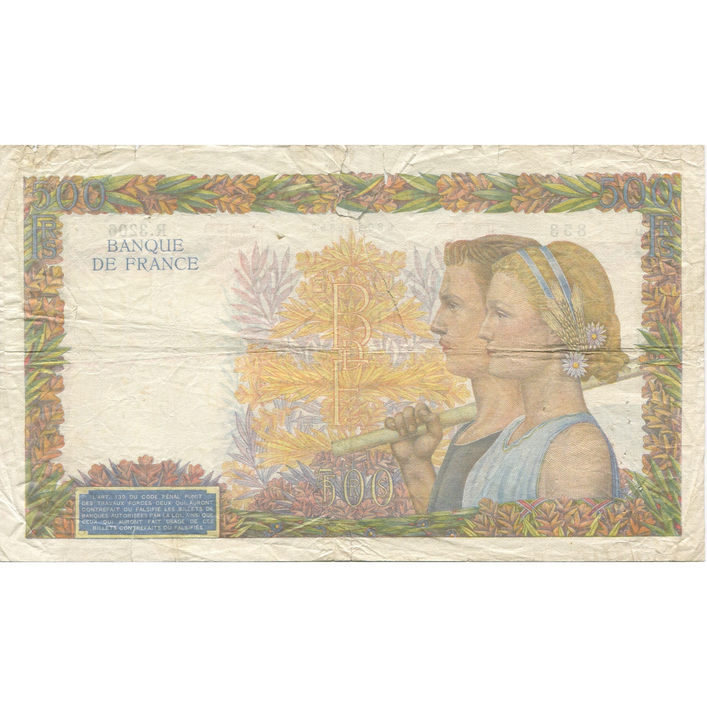 Francia, 500 Francs, La Paix, 1941, 1941-06-26, B, Fayette:32.19, KM:95b