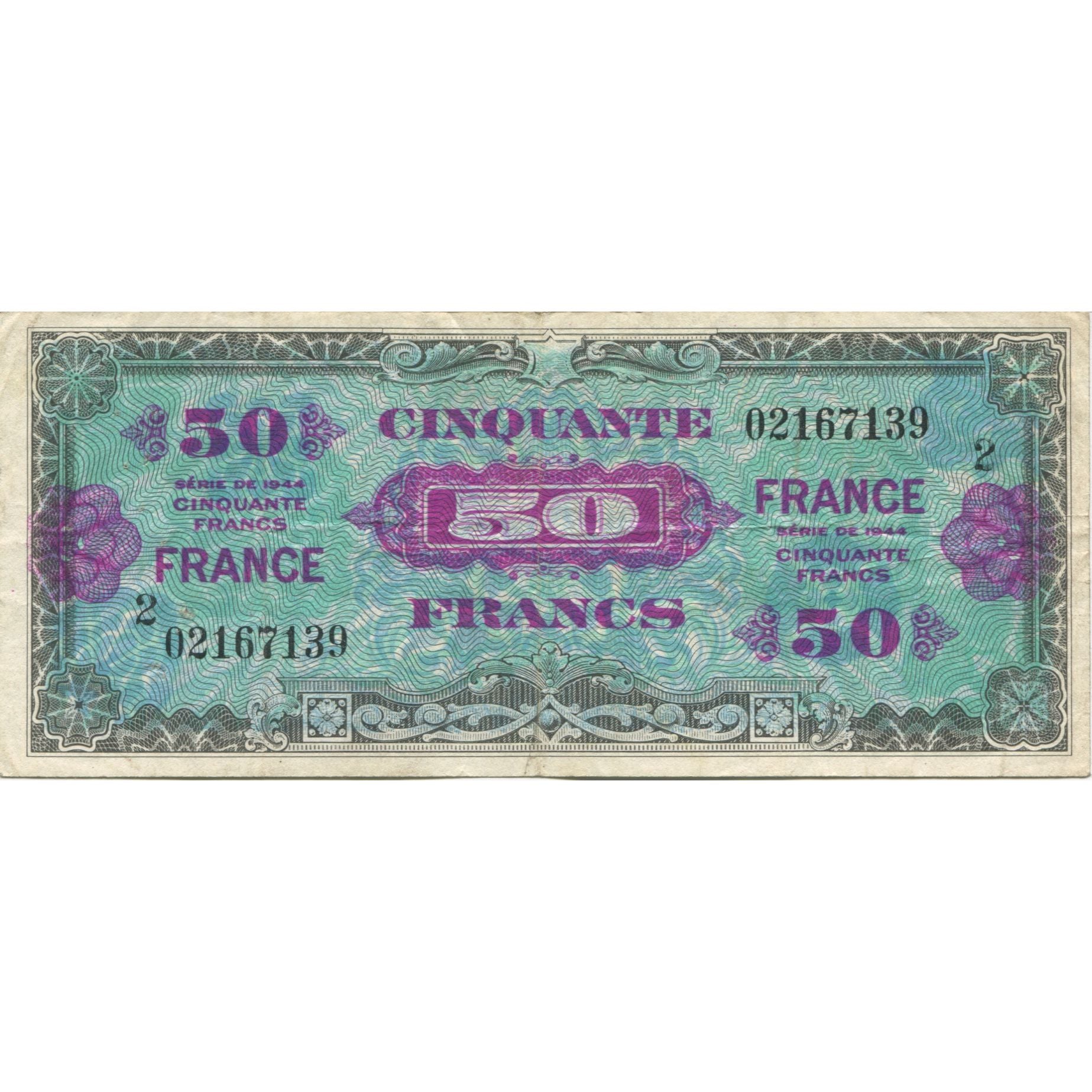 France, 50 Francs, Flag/France, 1944, SERIE DE 1944, EF(40-45), Fayette:VF24.02