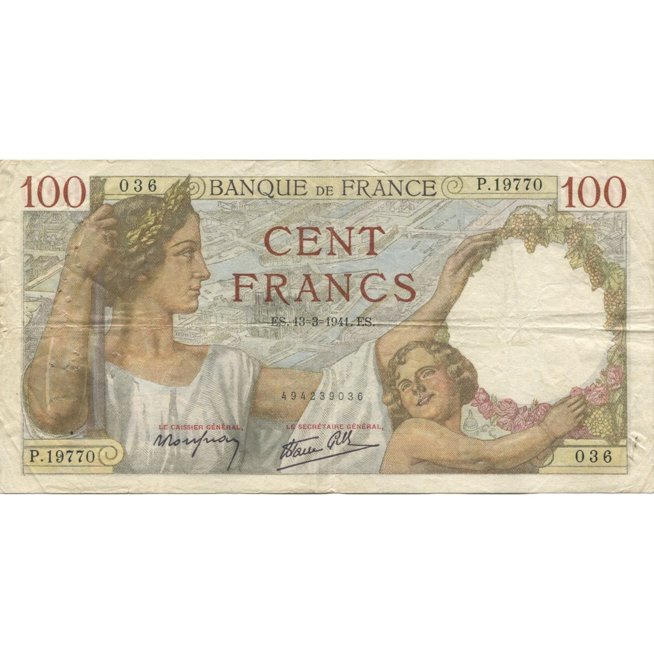 France, 100 Francs, Sully, 1941, 1941-03-13, VF(30-35), Fayette:26.48, KM:94