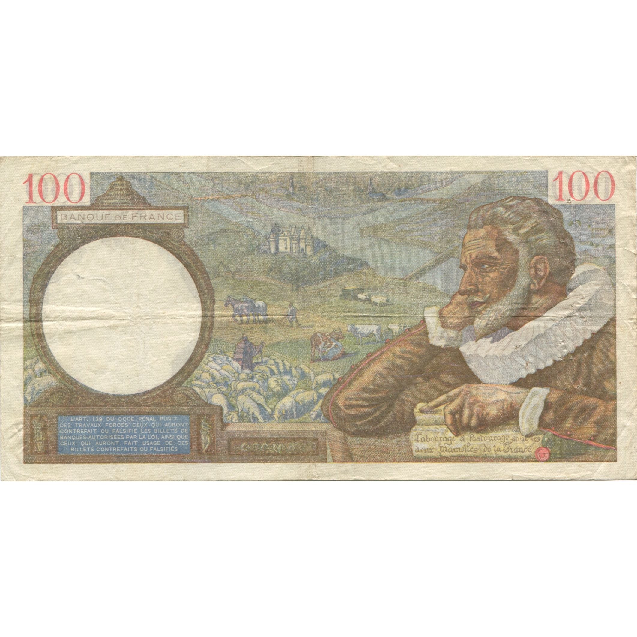 France, 100 Francs, Sully, 1941, 1941-03-13, VF(30-35), Fayette:26.48, KM:94