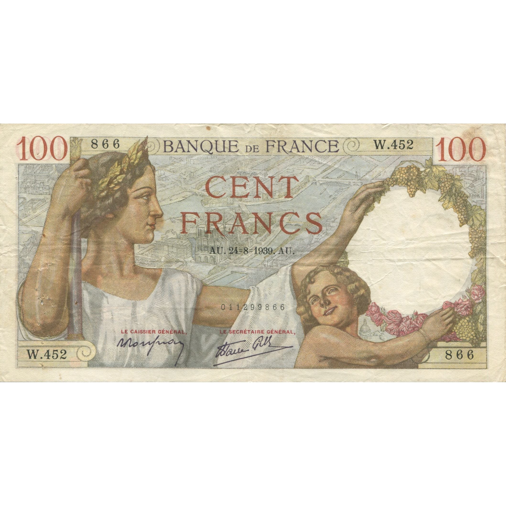 Francja, 100 Francs, Sully, 1939, 1939-08-24, EF(40-45), Fayette:26.05, KM:94