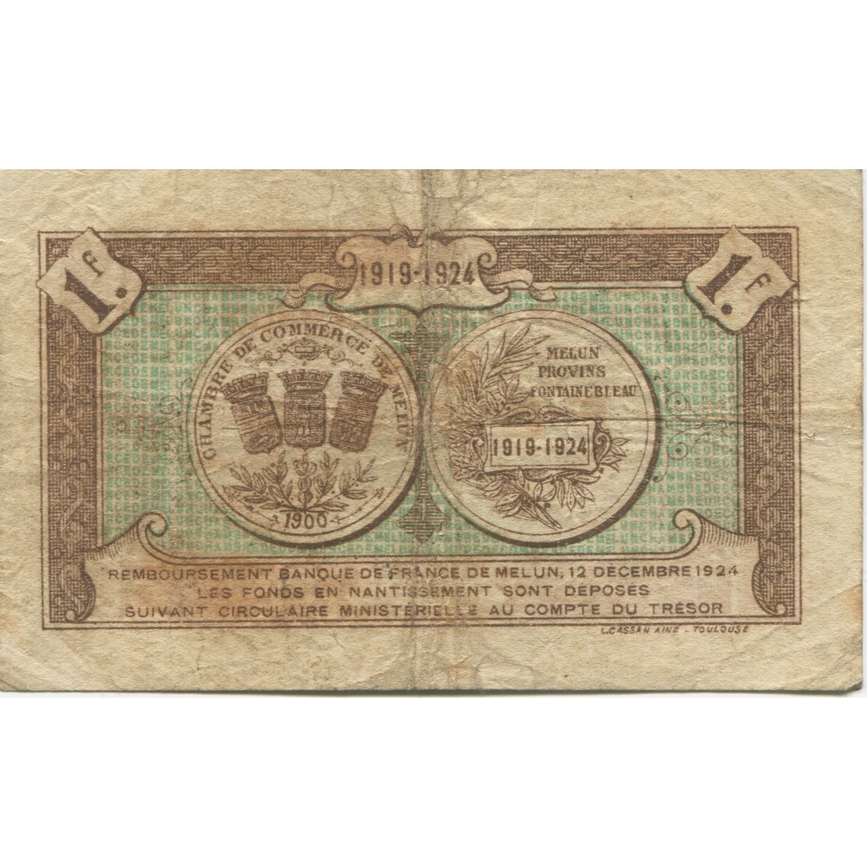 Francia, Melun, 1 Franc, 1919, BB, Pirot:80-7