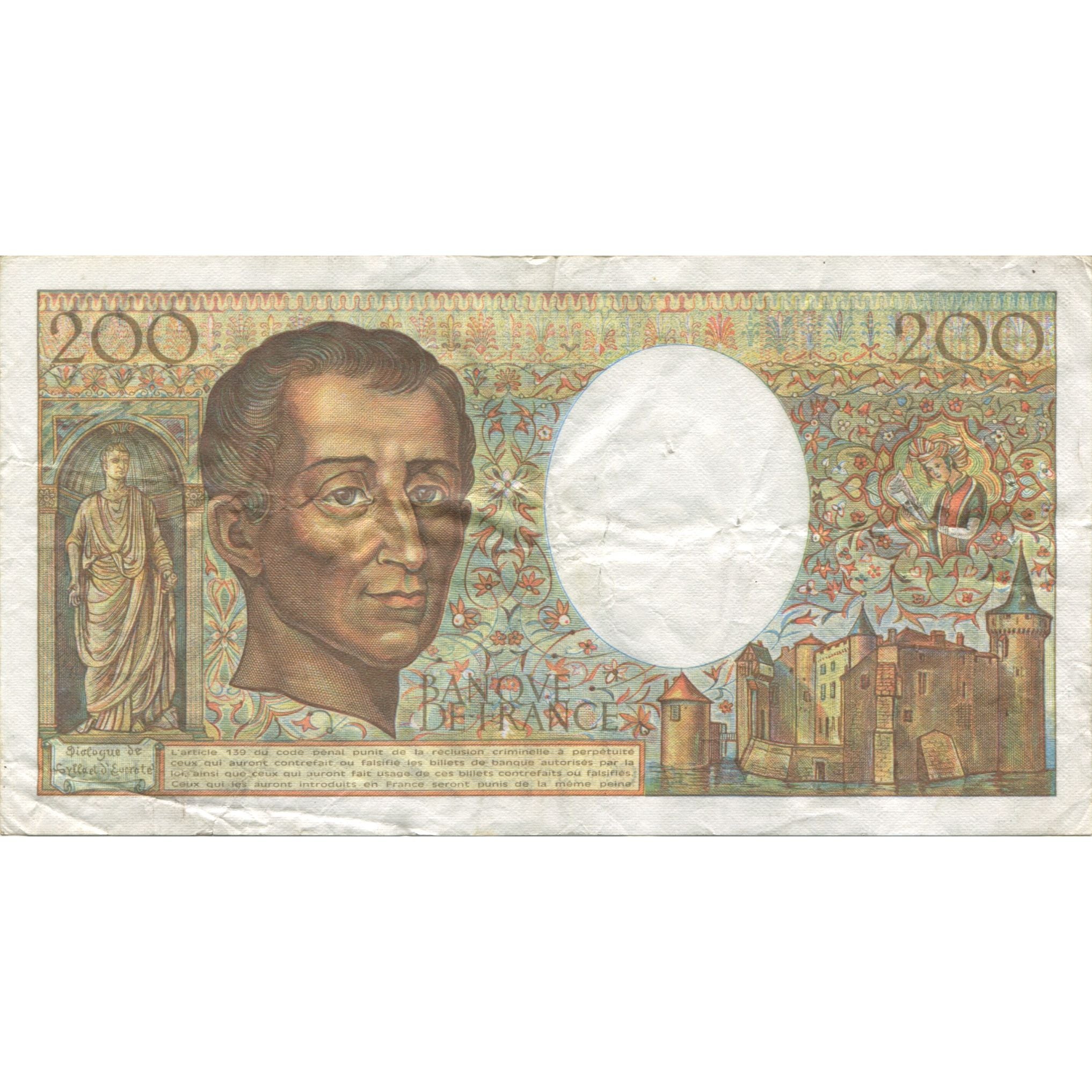 France, 200 Francs, Montesquieu, 1982, VF(30-35), Fayette:70.07, KM:155b