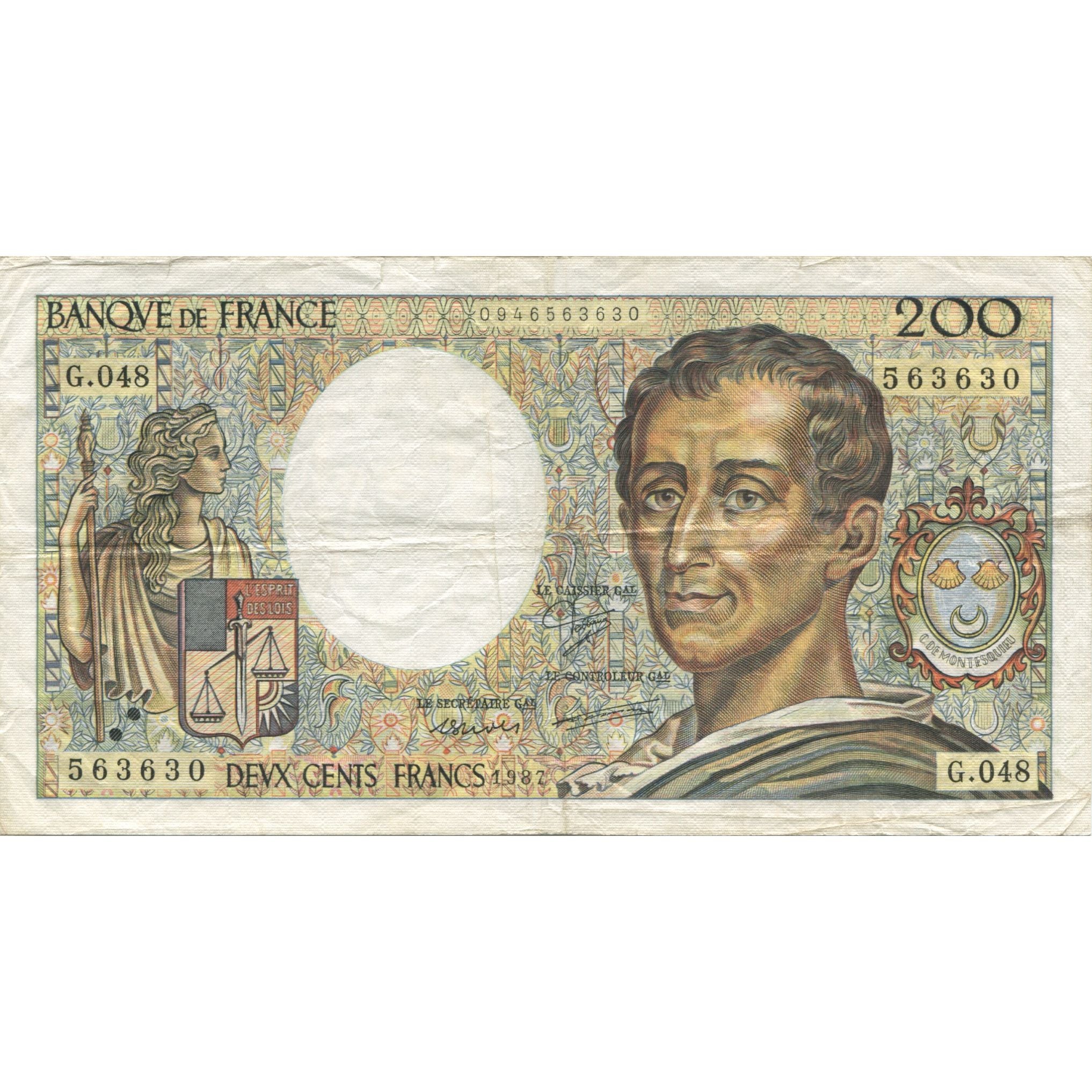 Francja, 200 Francs, Montesquieu, 1987, VF(30-35), Fayette:70.07, KM:155b