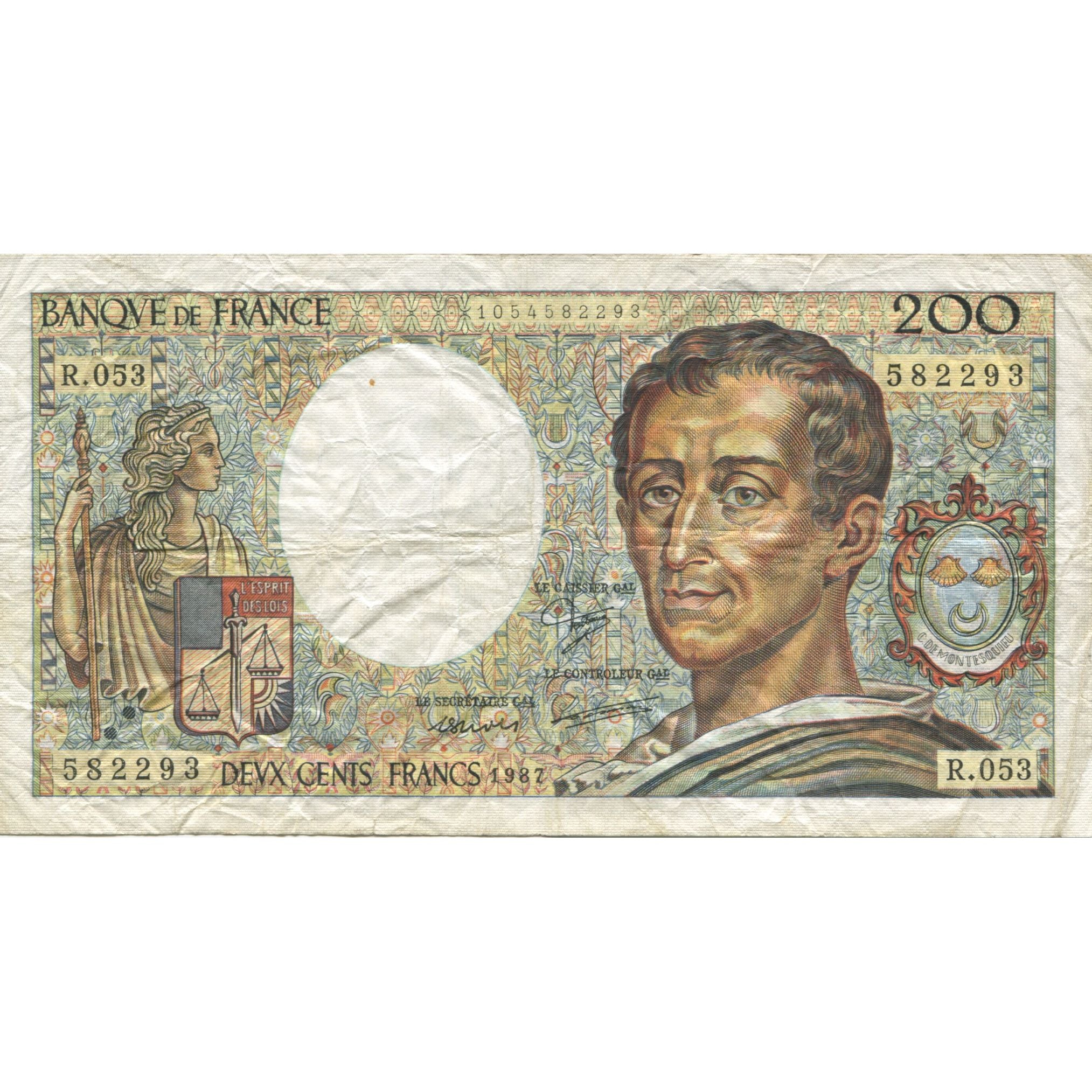 Francja, 200 Francs, Montesquieu, 1987, VF(30-35), Fayette:70.7, KM:155b