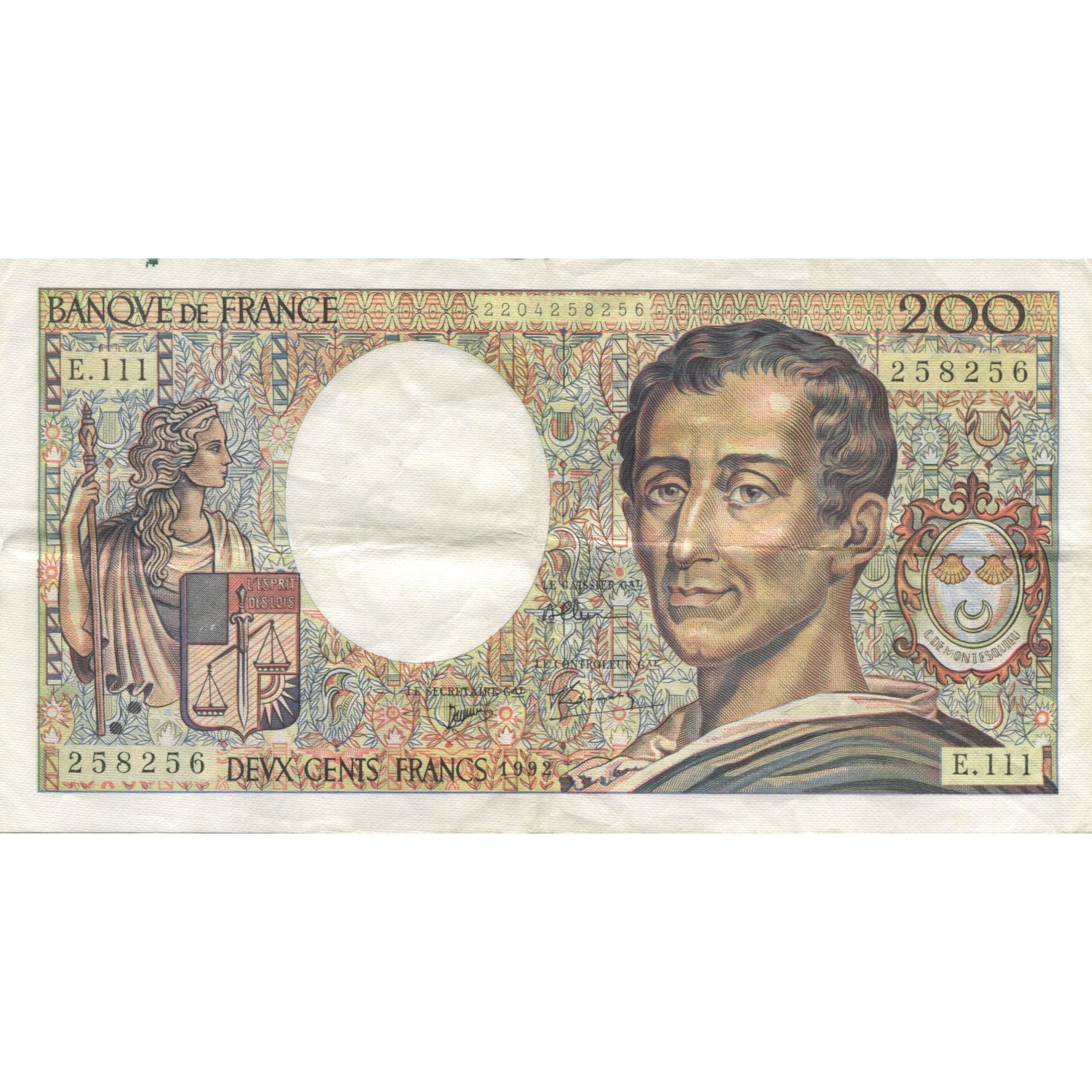 Francja, 200 Francs, Montesquieu, 1992, AU(50-53), Fayette:70.12a, KM:155e