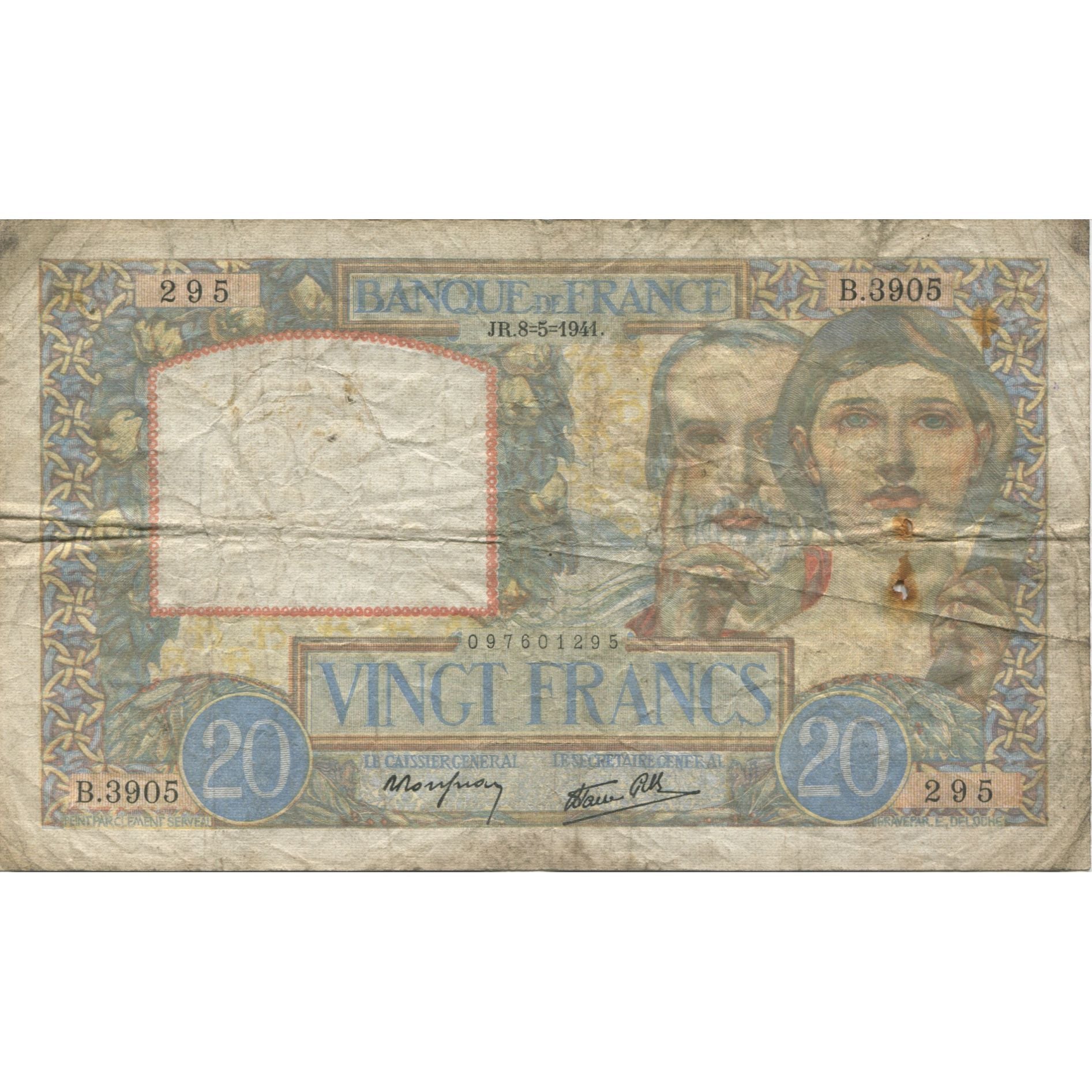 France, 20 Francs, Science et Travail, 1941, 1941-05-08, TB, Fayette:12.14