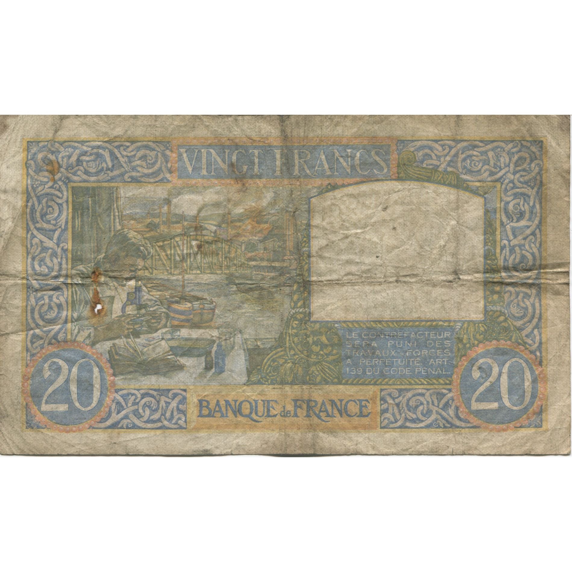 France, 20 Francs, Science et Travail, 1941, 1941-05-08, TB, Fayette:12.14